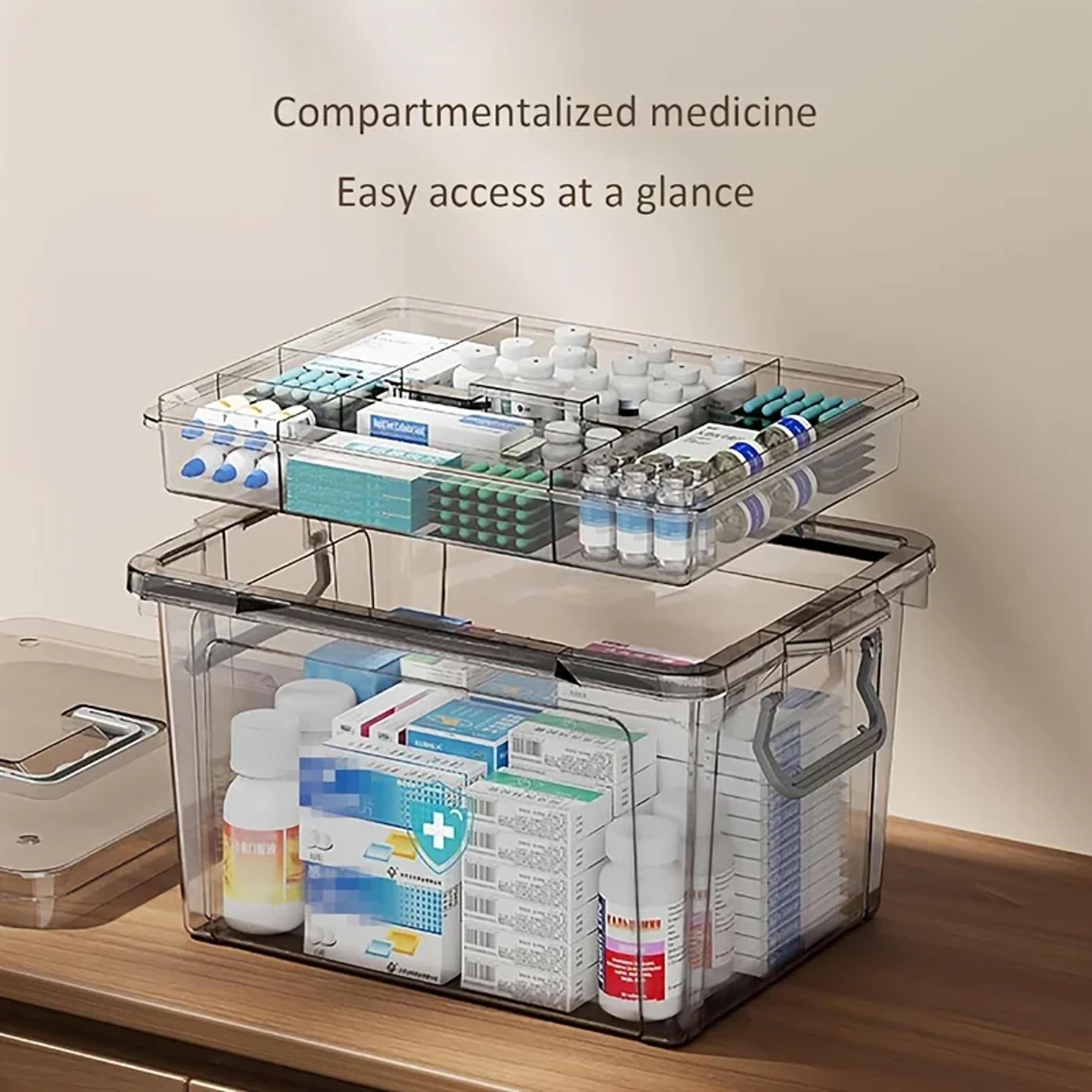 Transparent First Aid Storage Box Double Layer Medicine Organizer – view 3