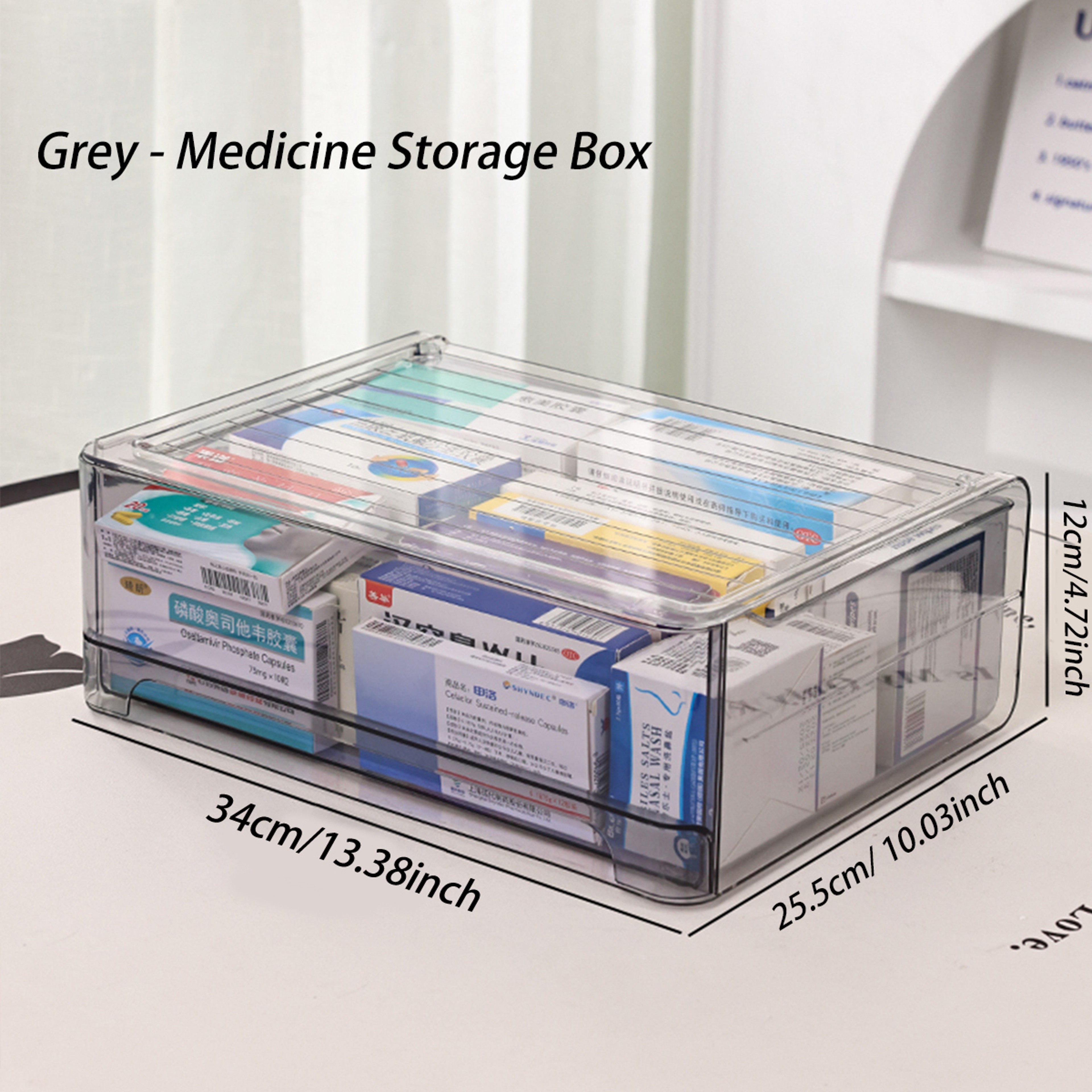 Stackable Medicine Organizer With Pull Out Drawer And Transparent Gray Storage 5