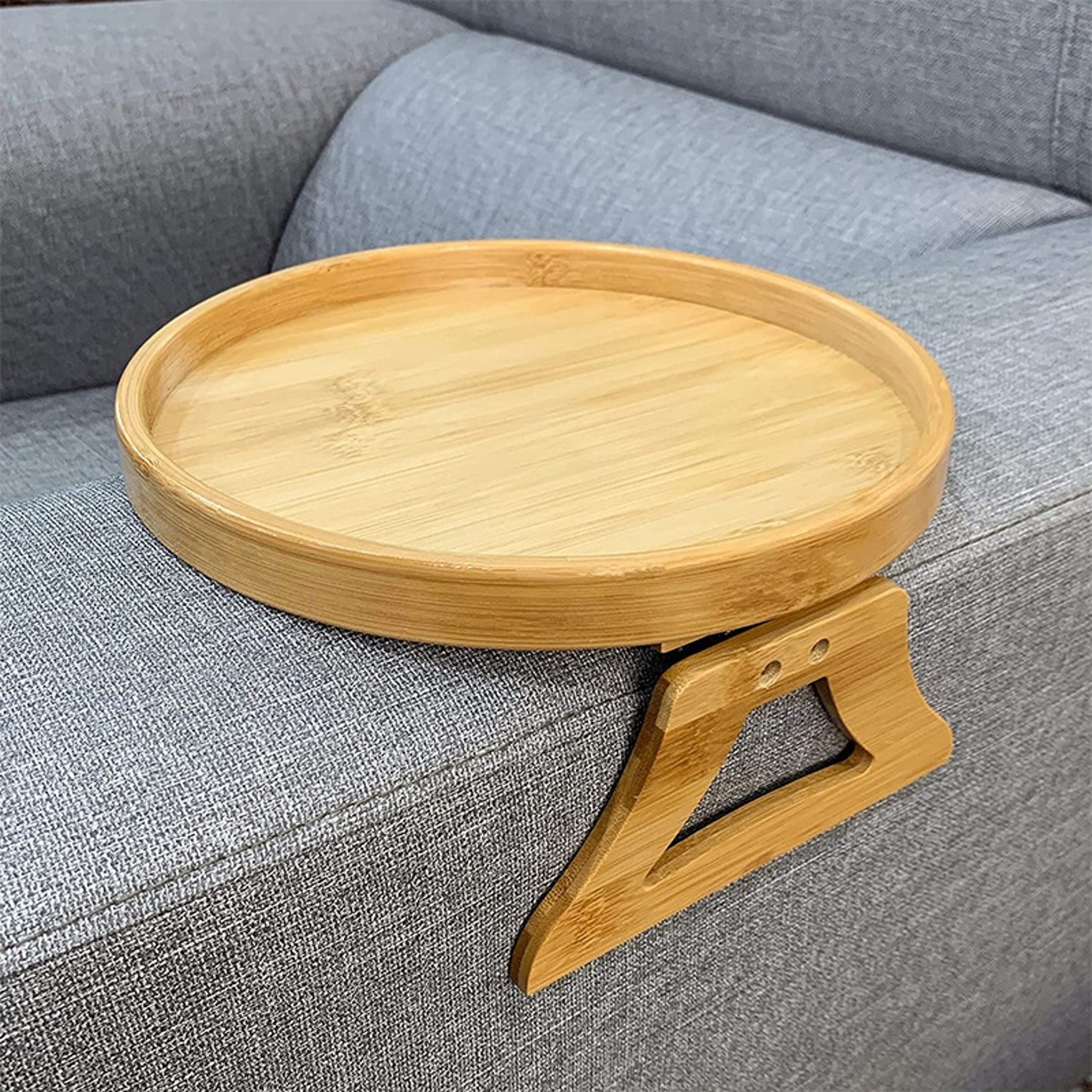 Wooden Sofa Armrest Tray Clip On Couch Side Table for Drinks Snacks and Remotes – view 3
