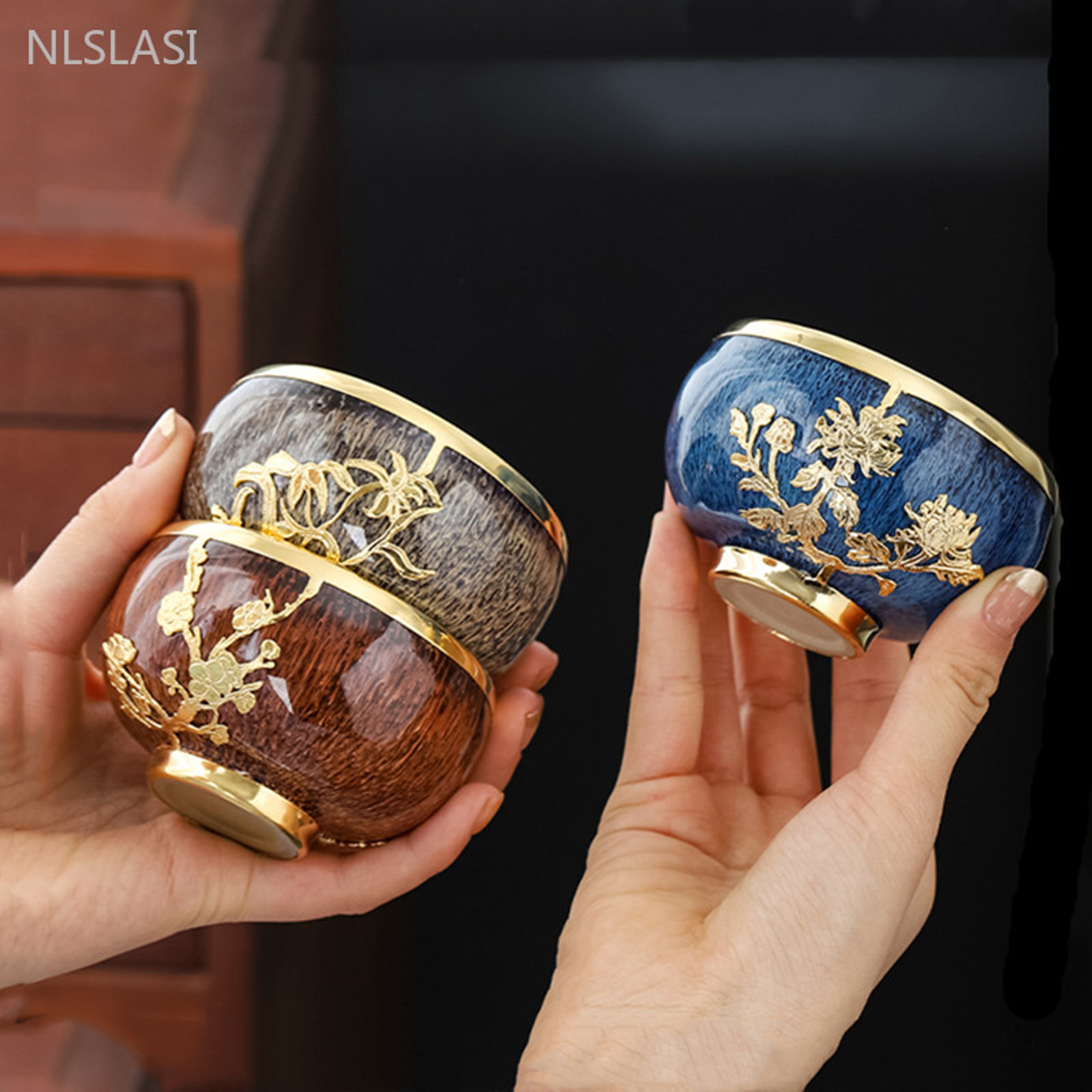 5 Piece Ceramic Tea Cup Set Kiln Change Zen Teacups With Gift Box 3