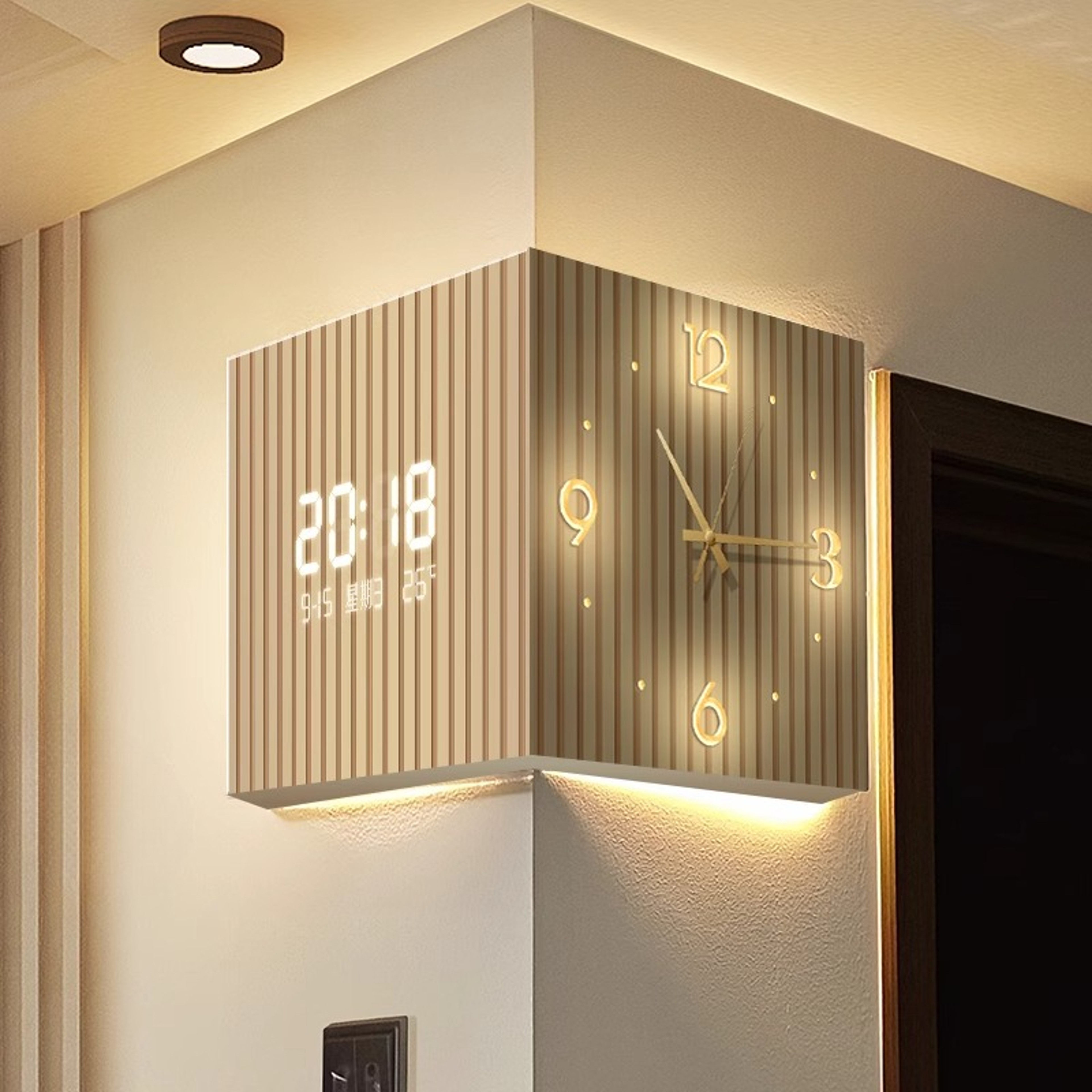 Modern DualSided Corner Clock With Warm LED Light And Minimalist Acrylic Wall Decor 1