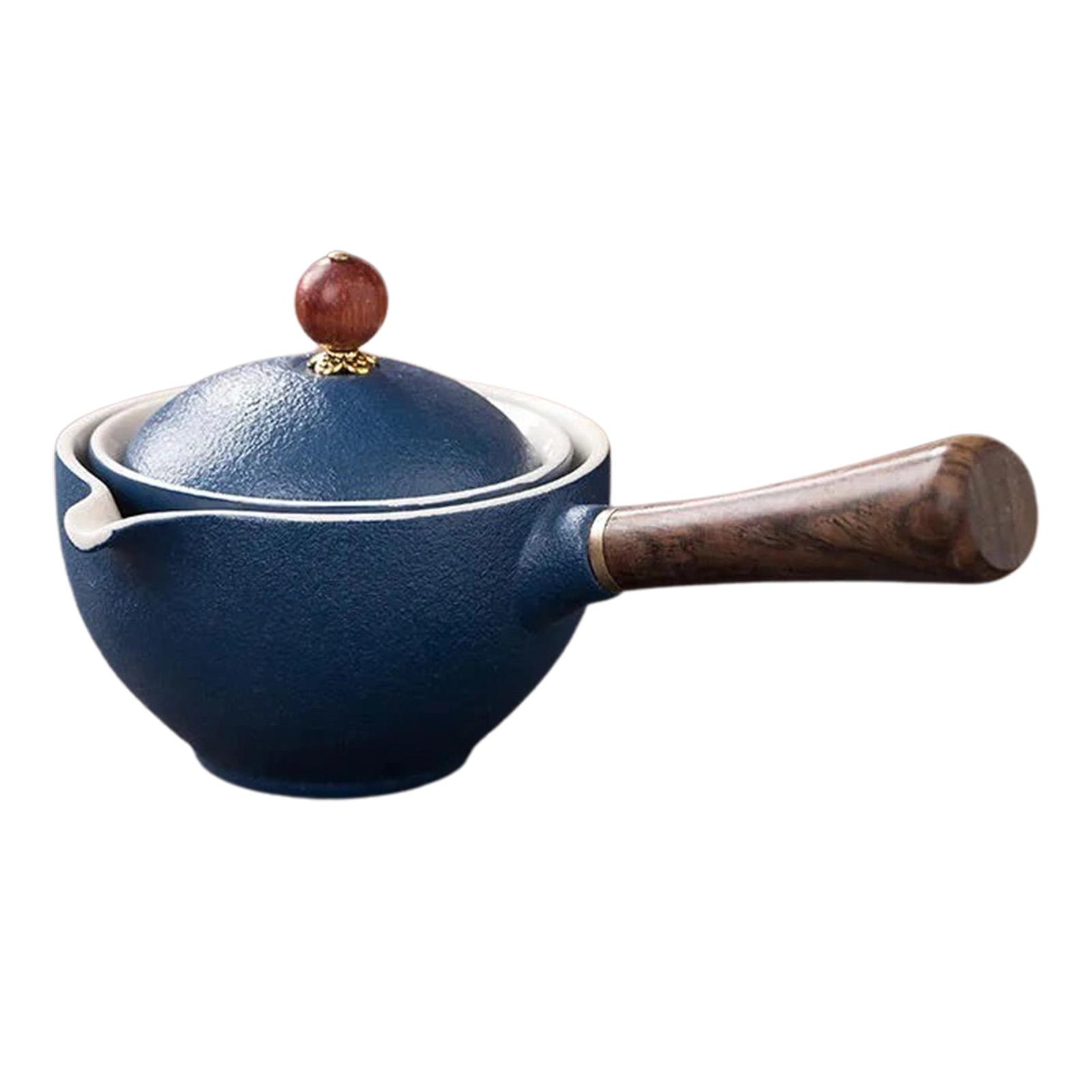 160ml Ceramic Teapot With Rotating Infuser And Wooden Side Handle For Gongfu Tea 0