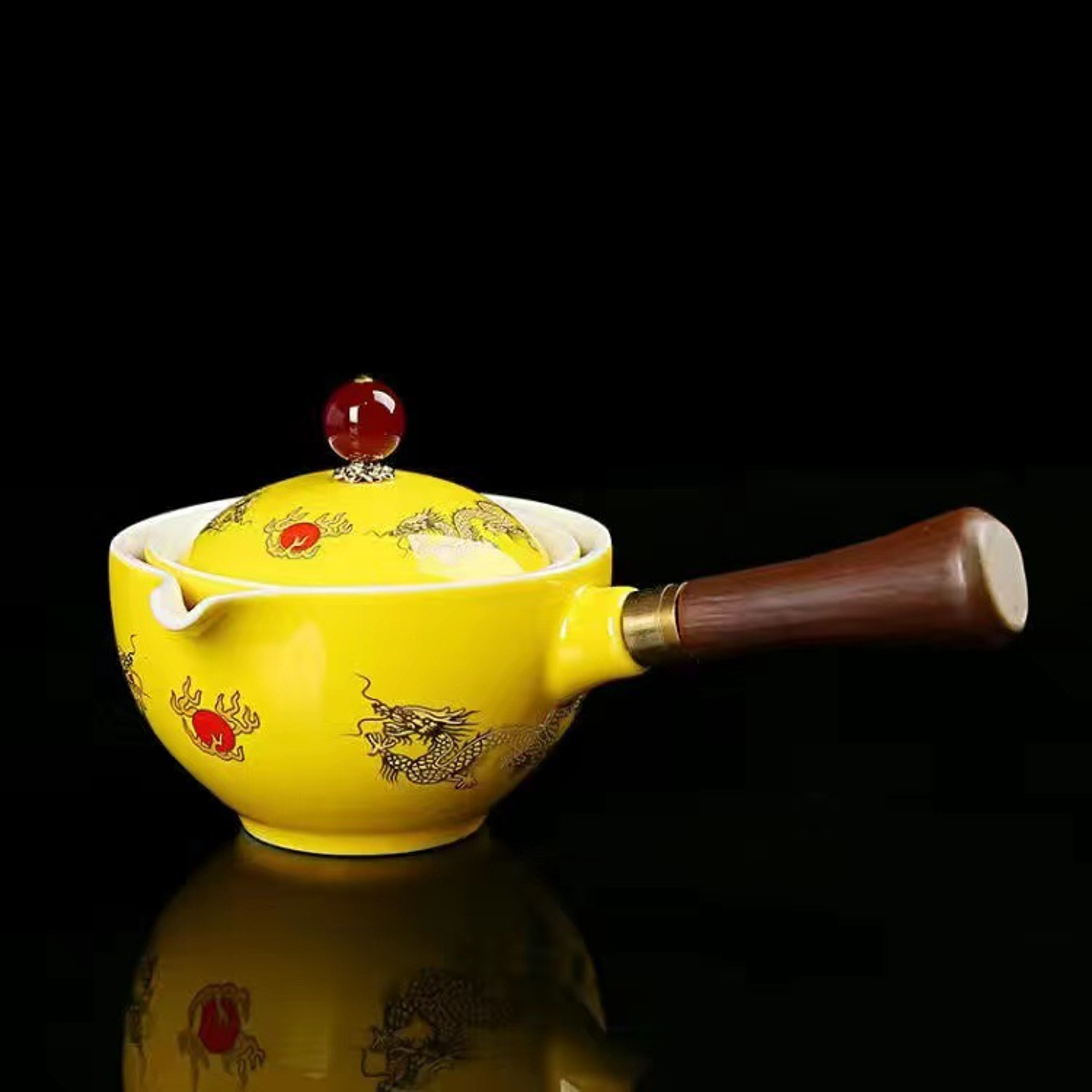 160ml Ceramic Teapot With Rotating Infuser And Wooden Side Handle For Gongfu Tea 8