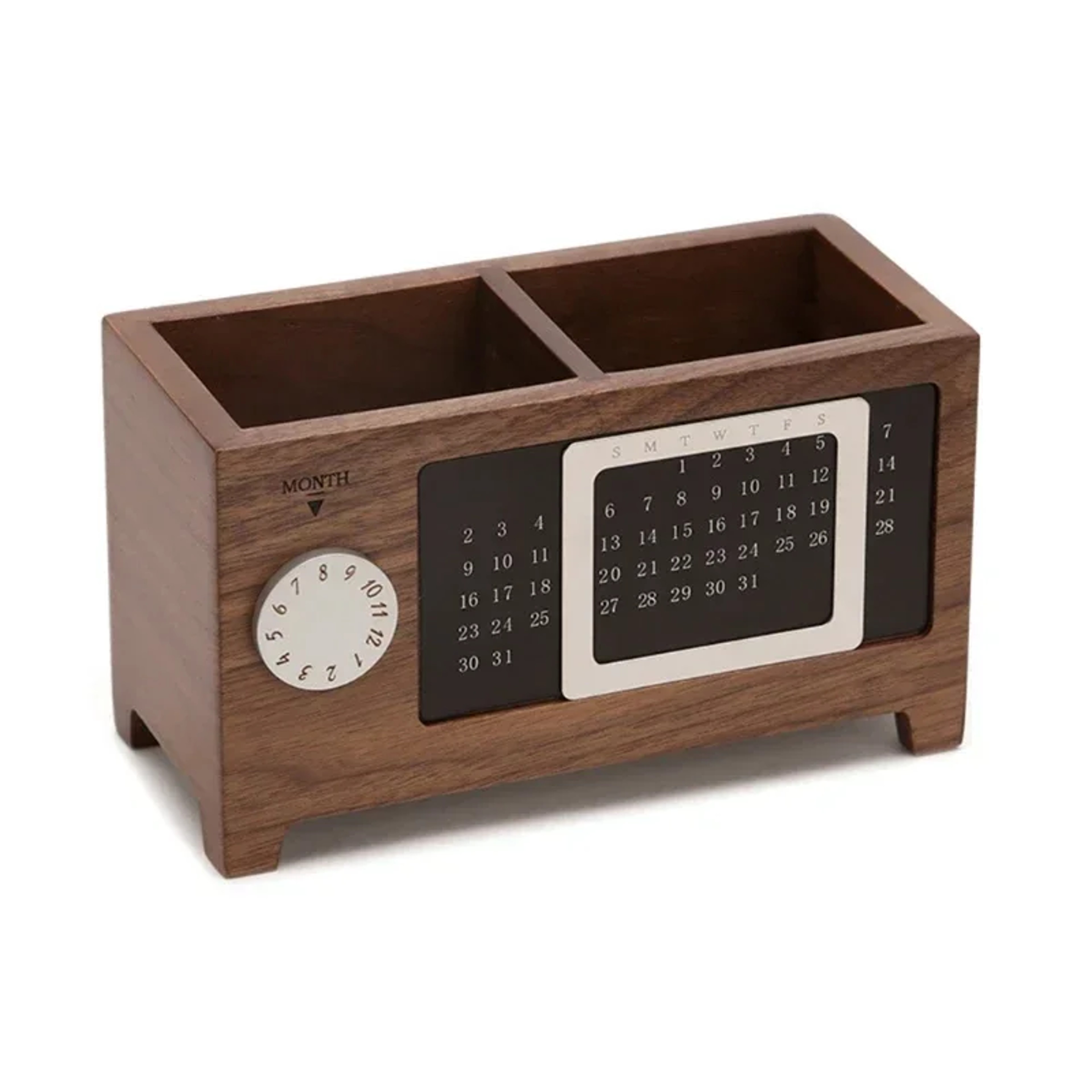 Wooden Desktop Organizer With Pen Holder Remote Storage And Calendar Function 7