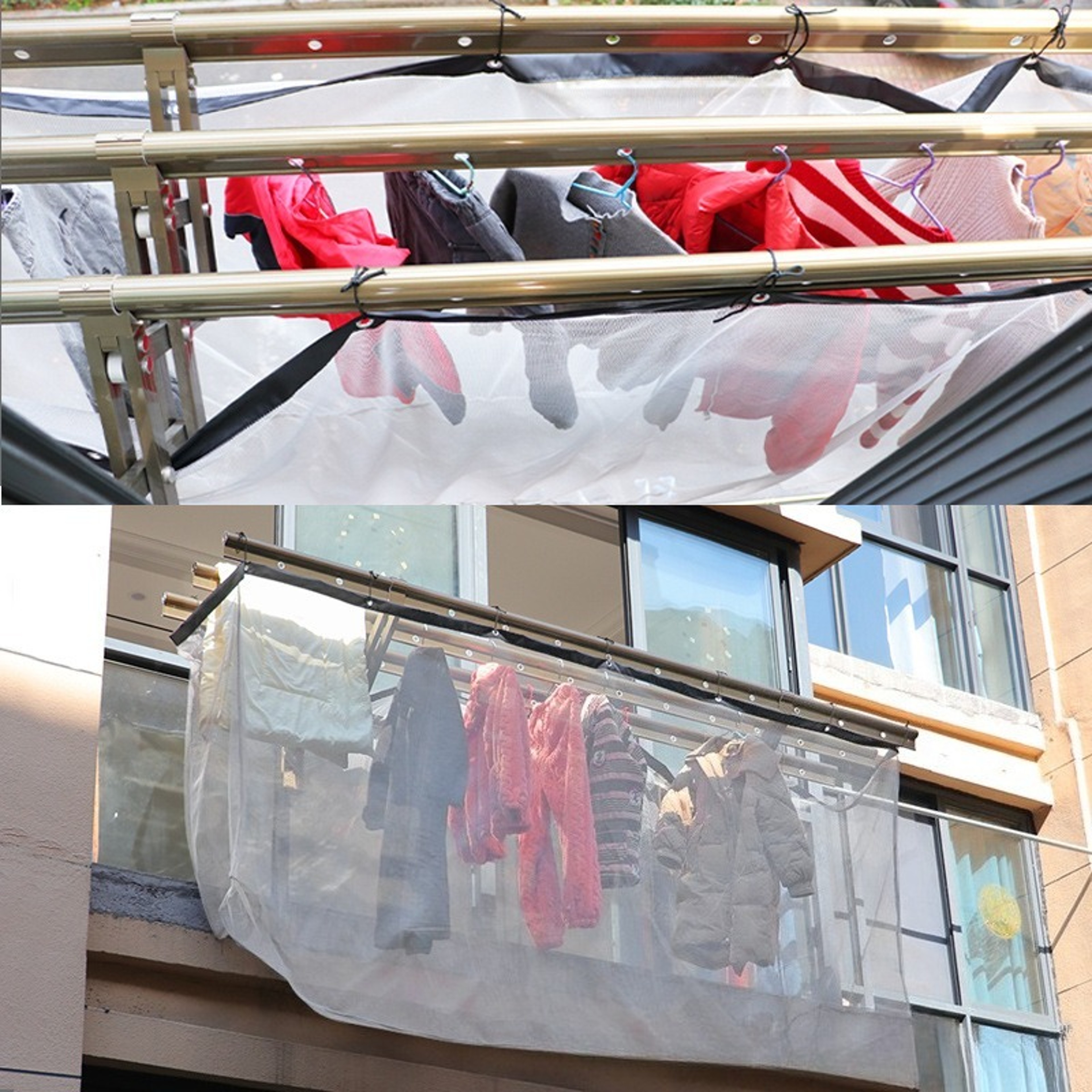 AntiDrop Mesh Balcony Clothes Drying Cover With Telescopic HighRise Design 2