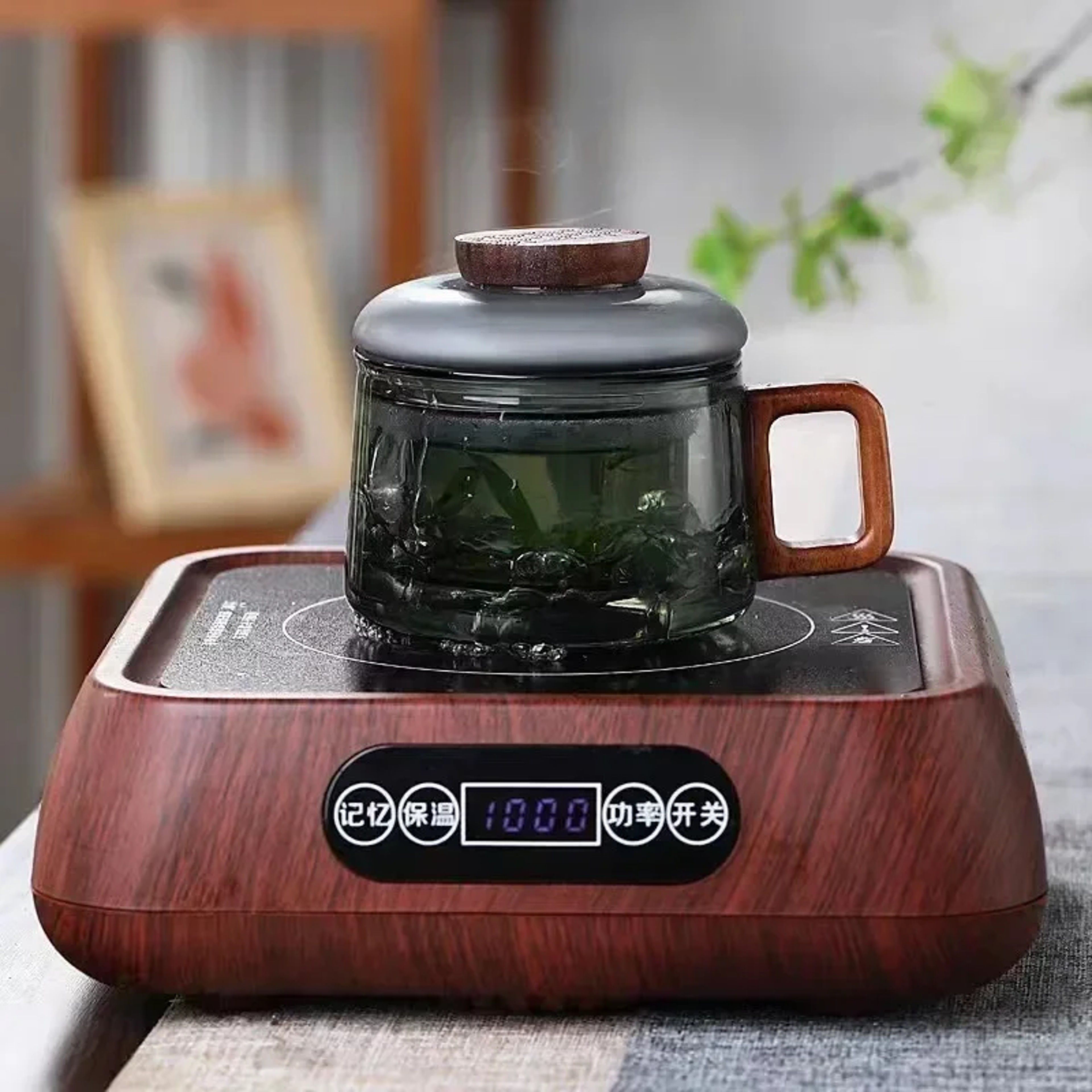 200ml Borosilicate Glass Tea Cup with Filter Wooden Handle and Lid – view 3