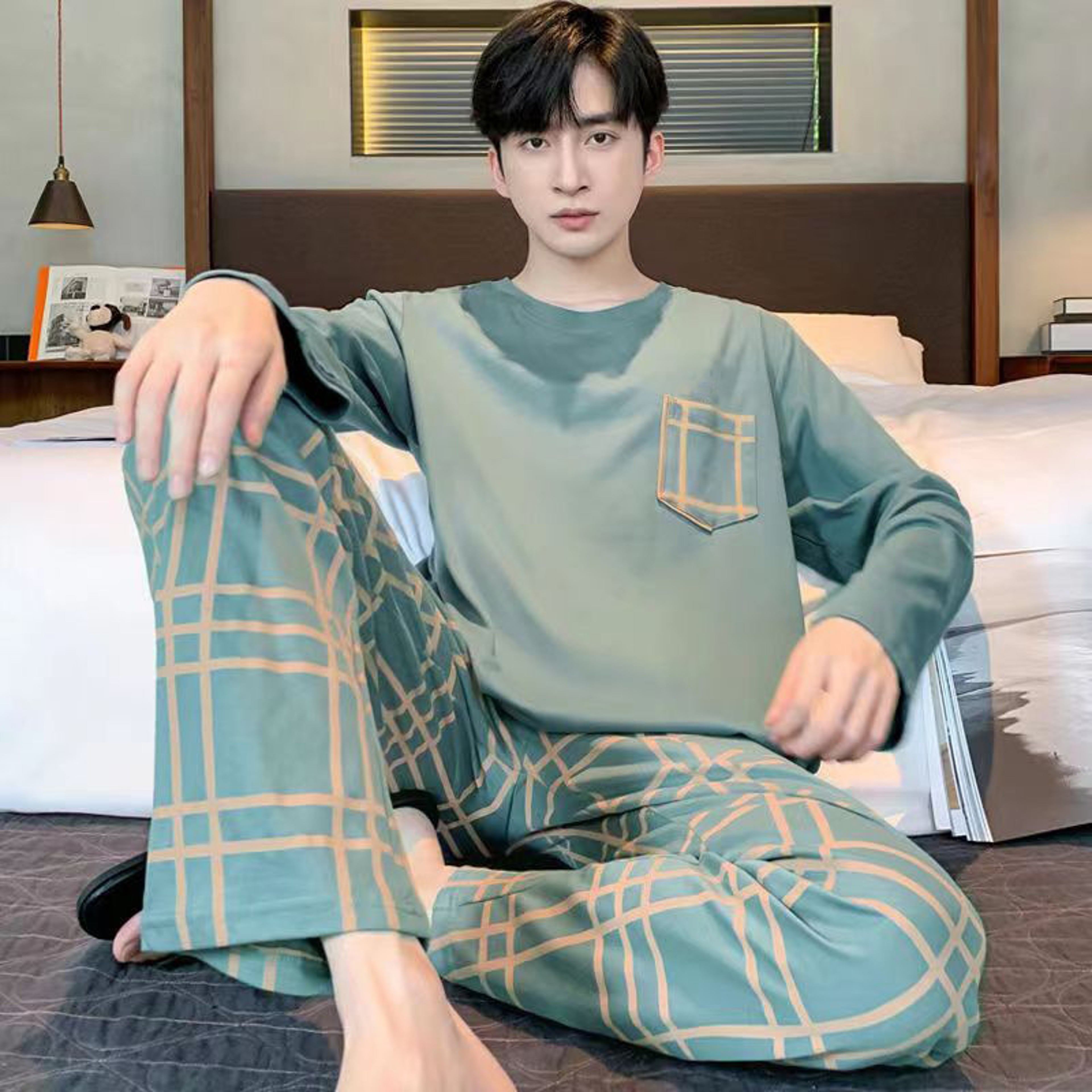 Men's Long Sleeve Pajama Set with Long Pants and O-Neck Design – view 8
