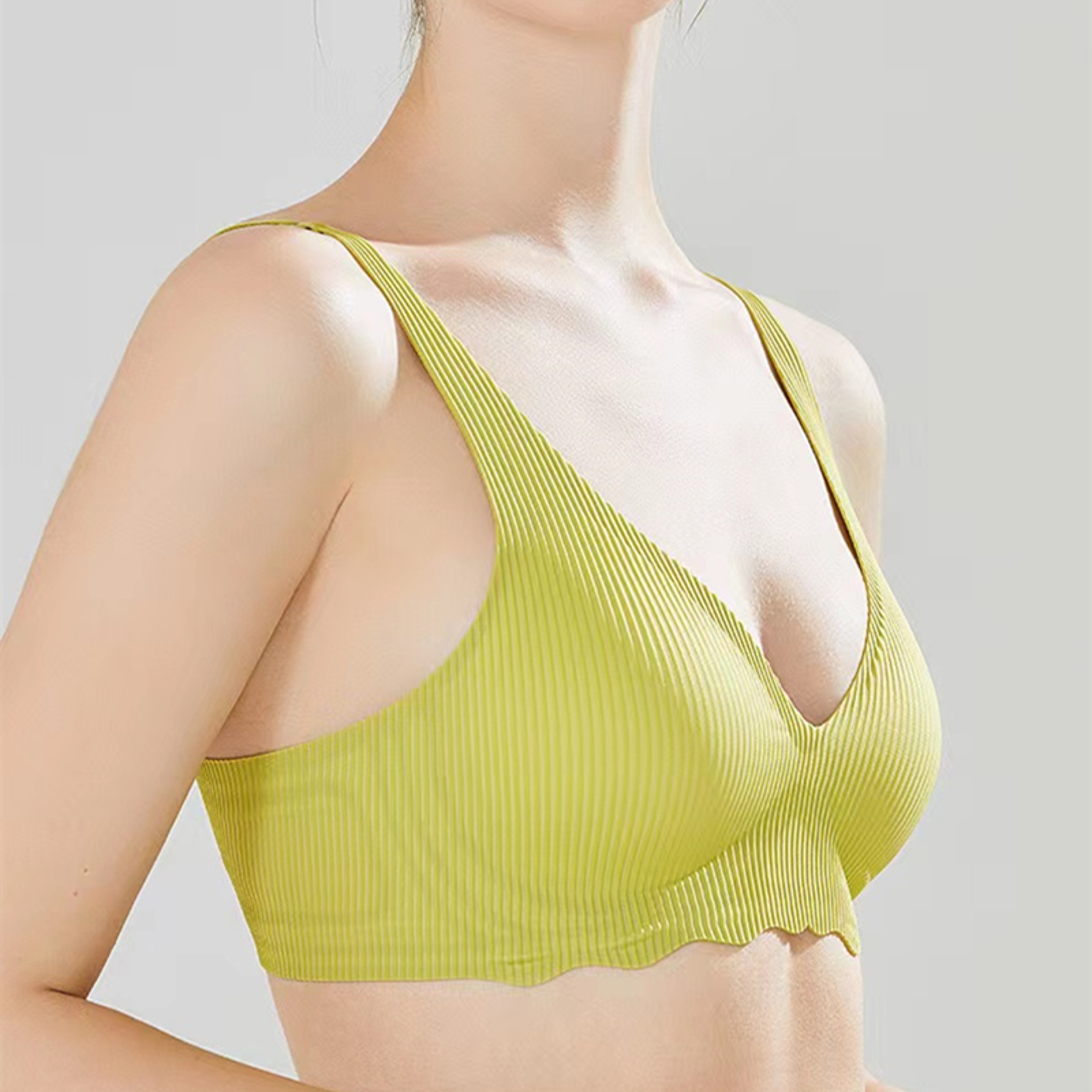 Seamless Wire Free Push Up Bra With Adjustable Straps And Striped Design 4