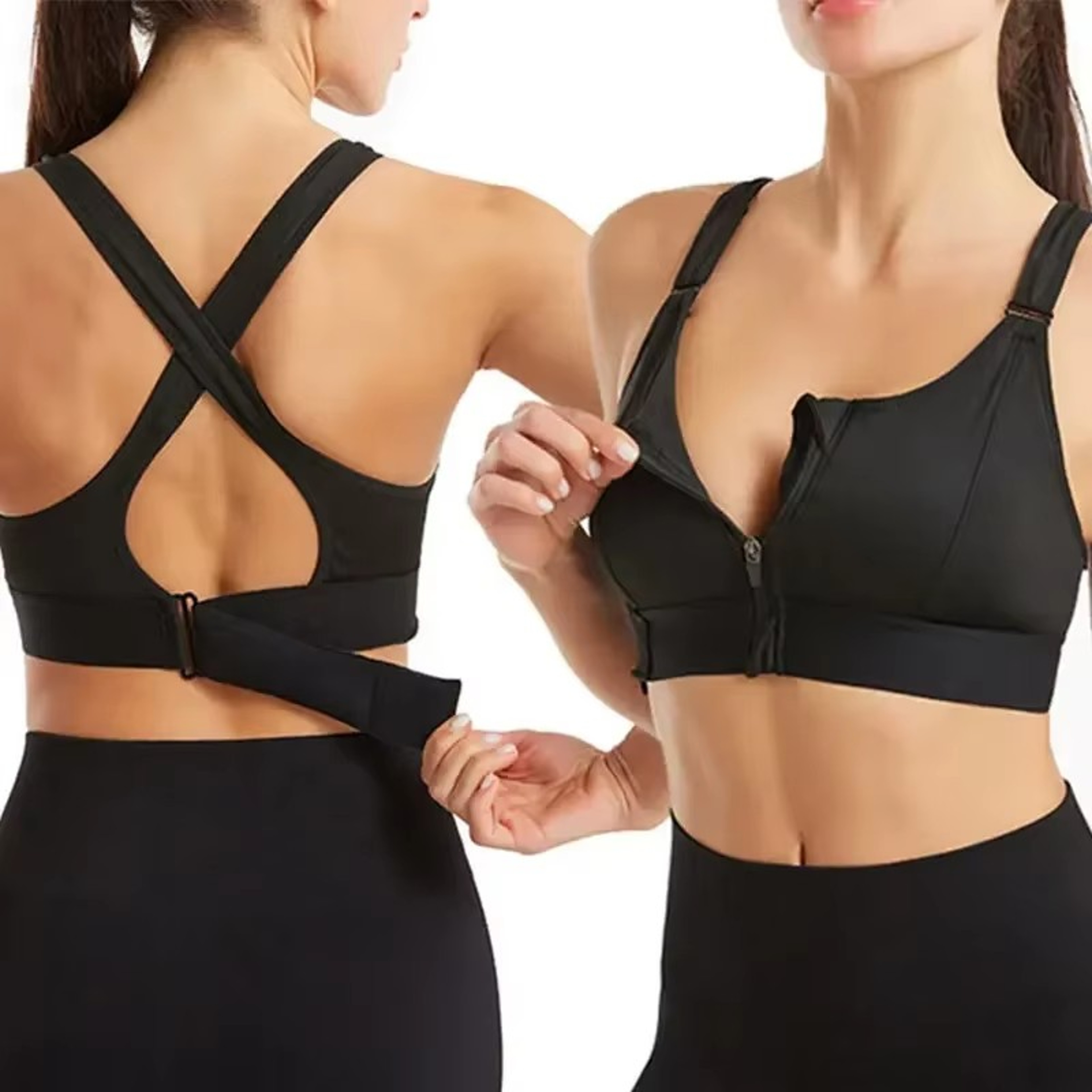 Front Zip Sports Bra with Adjustable Straps for Running and Fitness – view 1