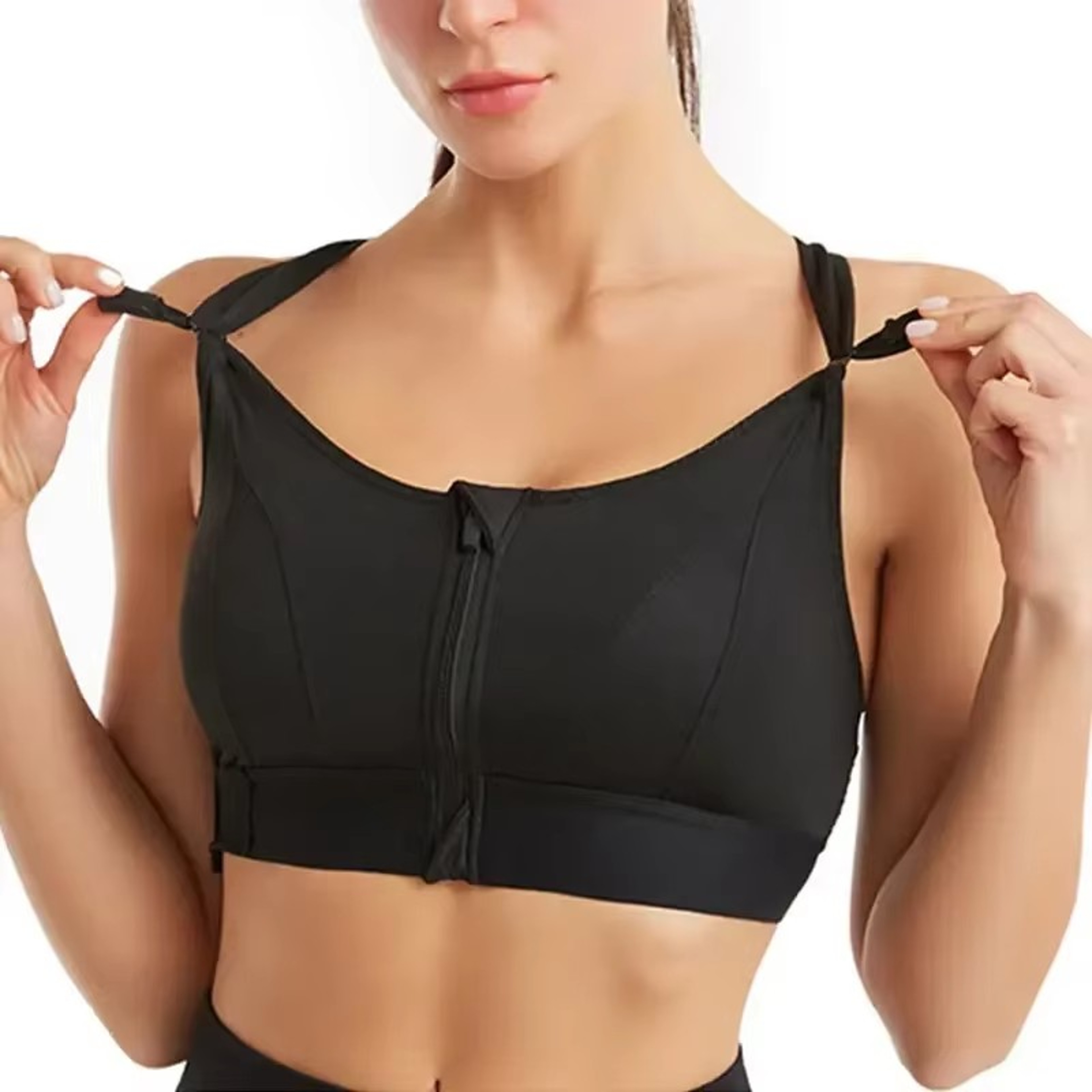 Front Zip Sports Bra with Adjustable Straps for Running and Fitness – view 6