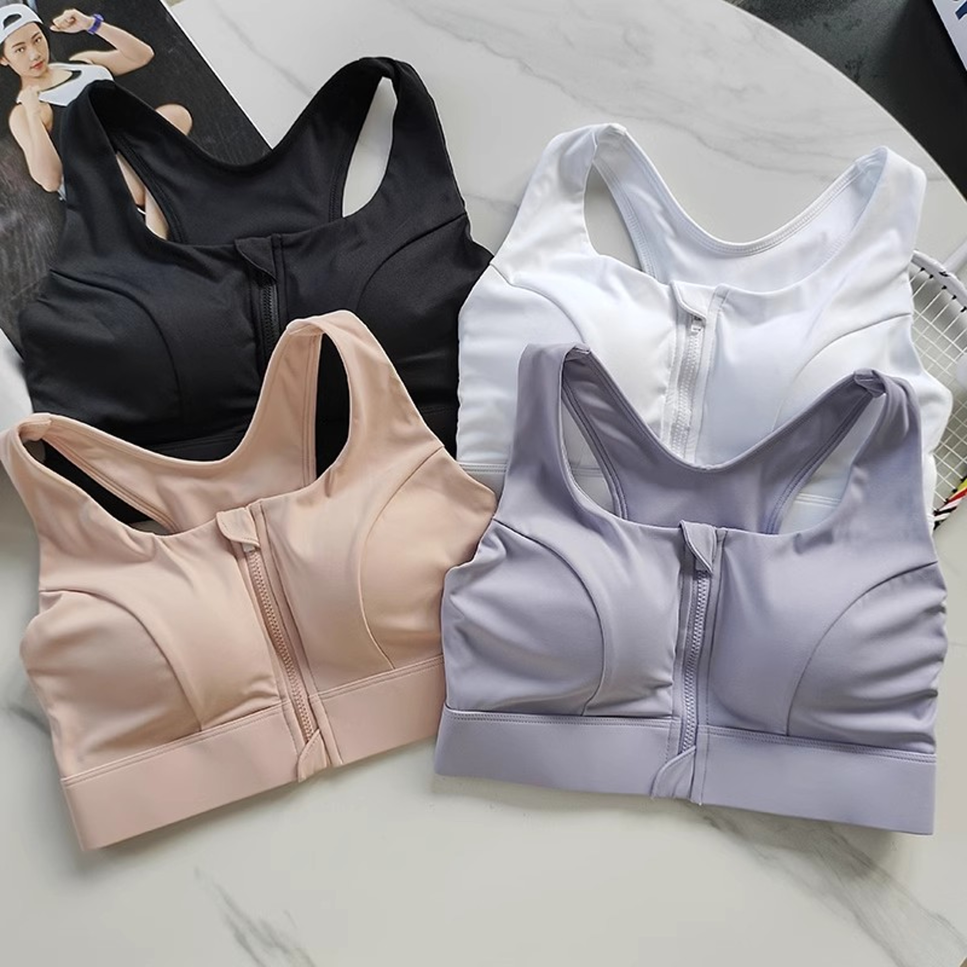 High Impact Sports Bra with Front Zipper Quick Dry Breathable Nylon Workout Top – view 1