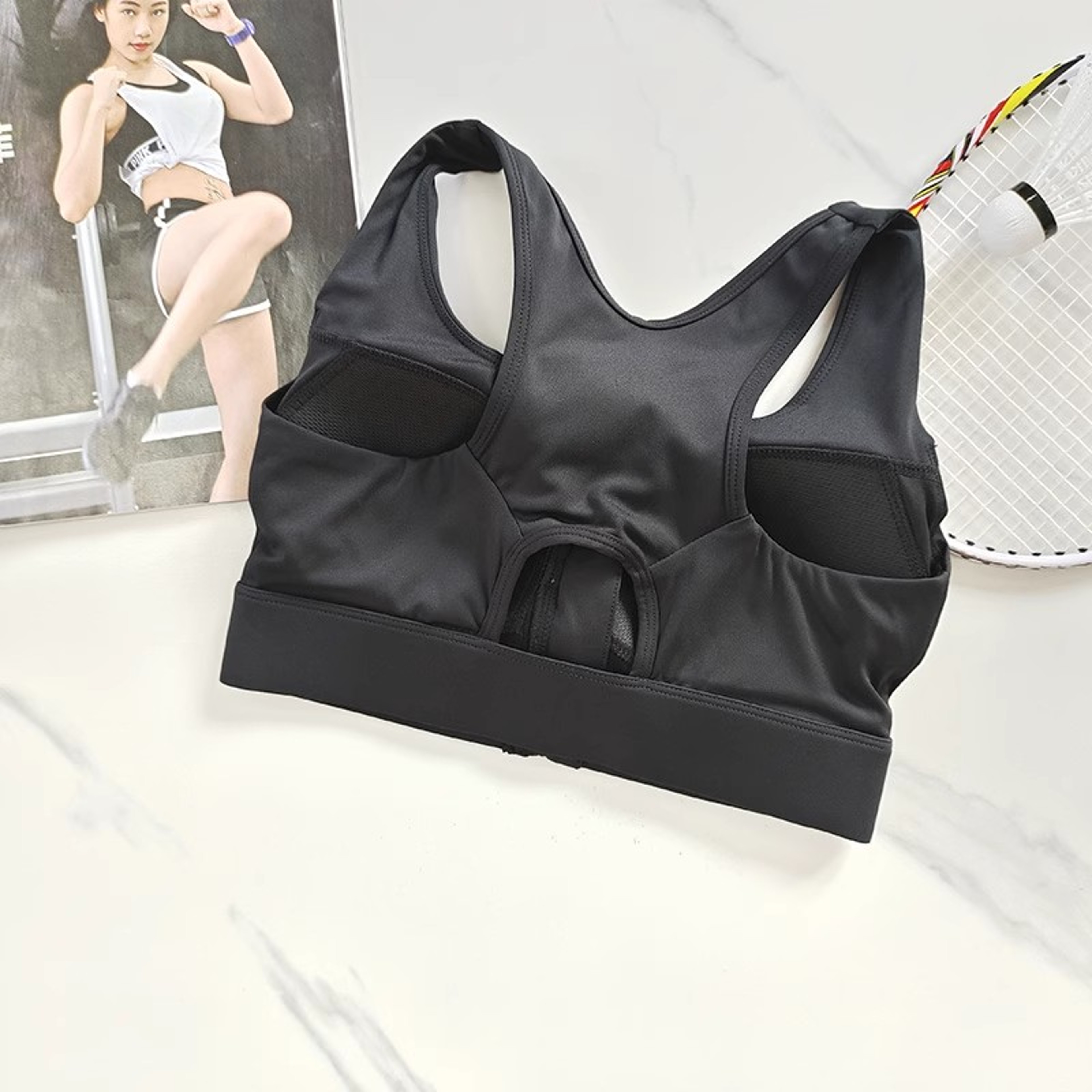 High Impact Sports Bra with Front Zipper Quick Dry Breathable Nylon Workout Top – view 11