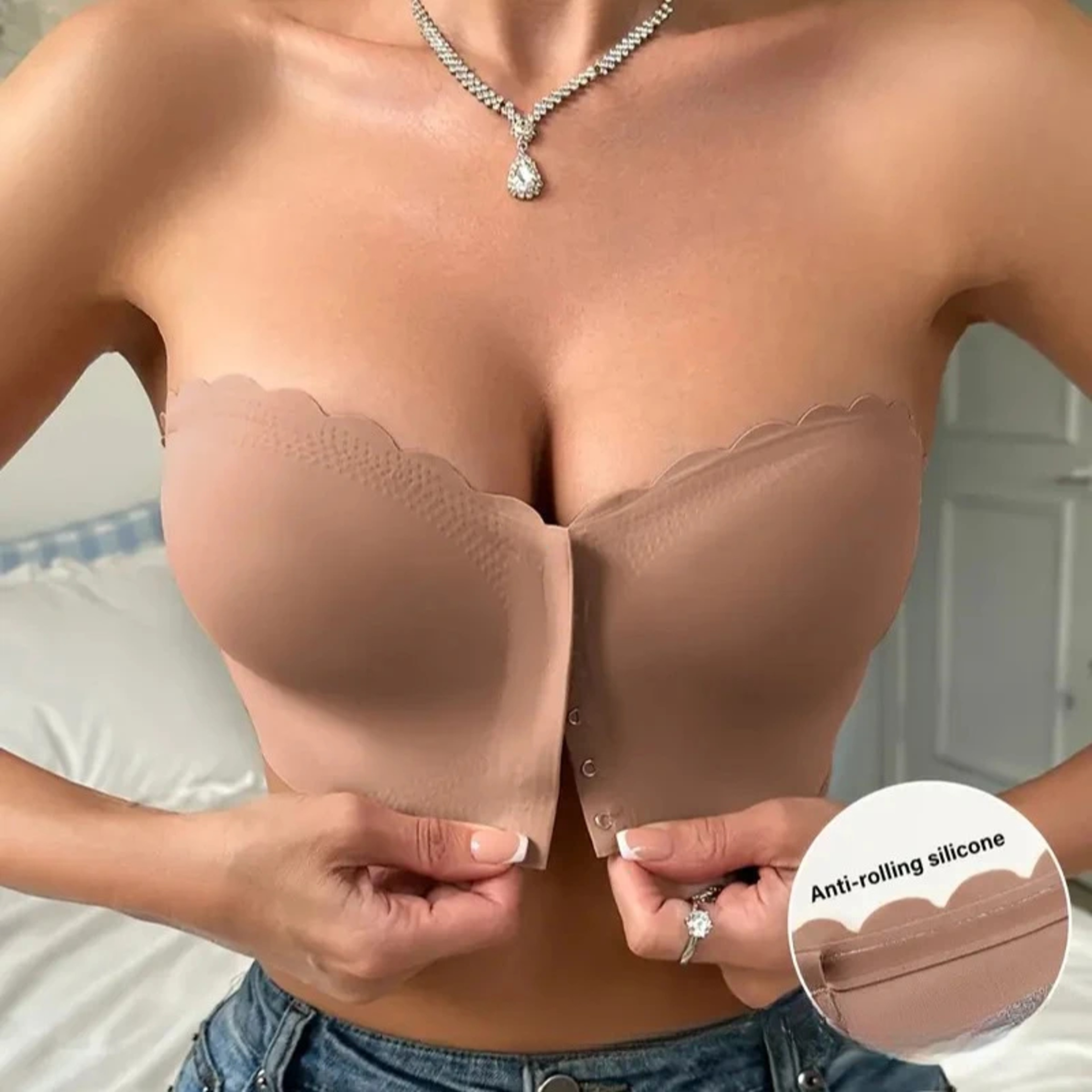 Front Closure Wire Free Push Up Bra with Adjustable Straps – view 8