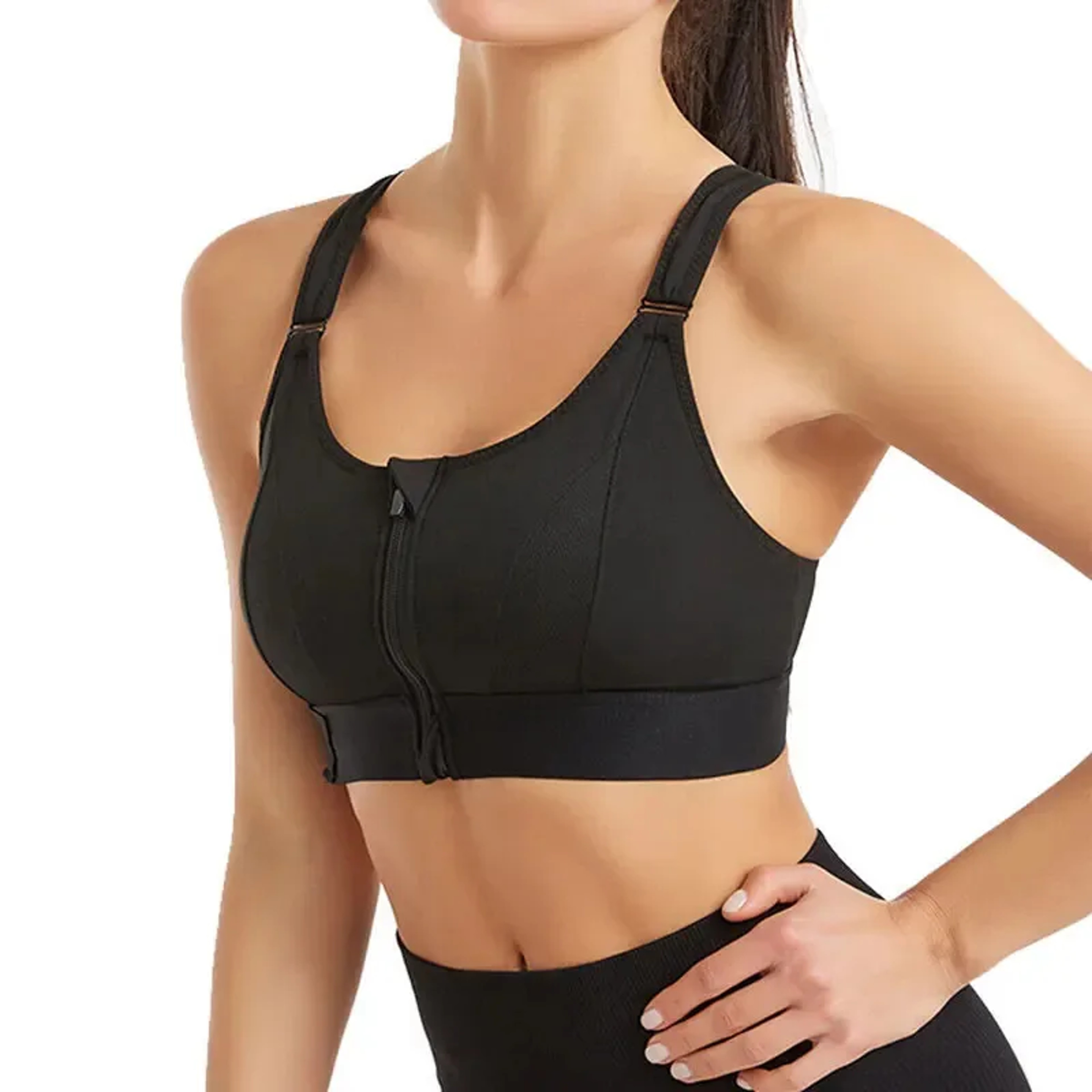 Front Zip High Impact Sports Bra with Adjustable Straps for Running and Fitness – view 3