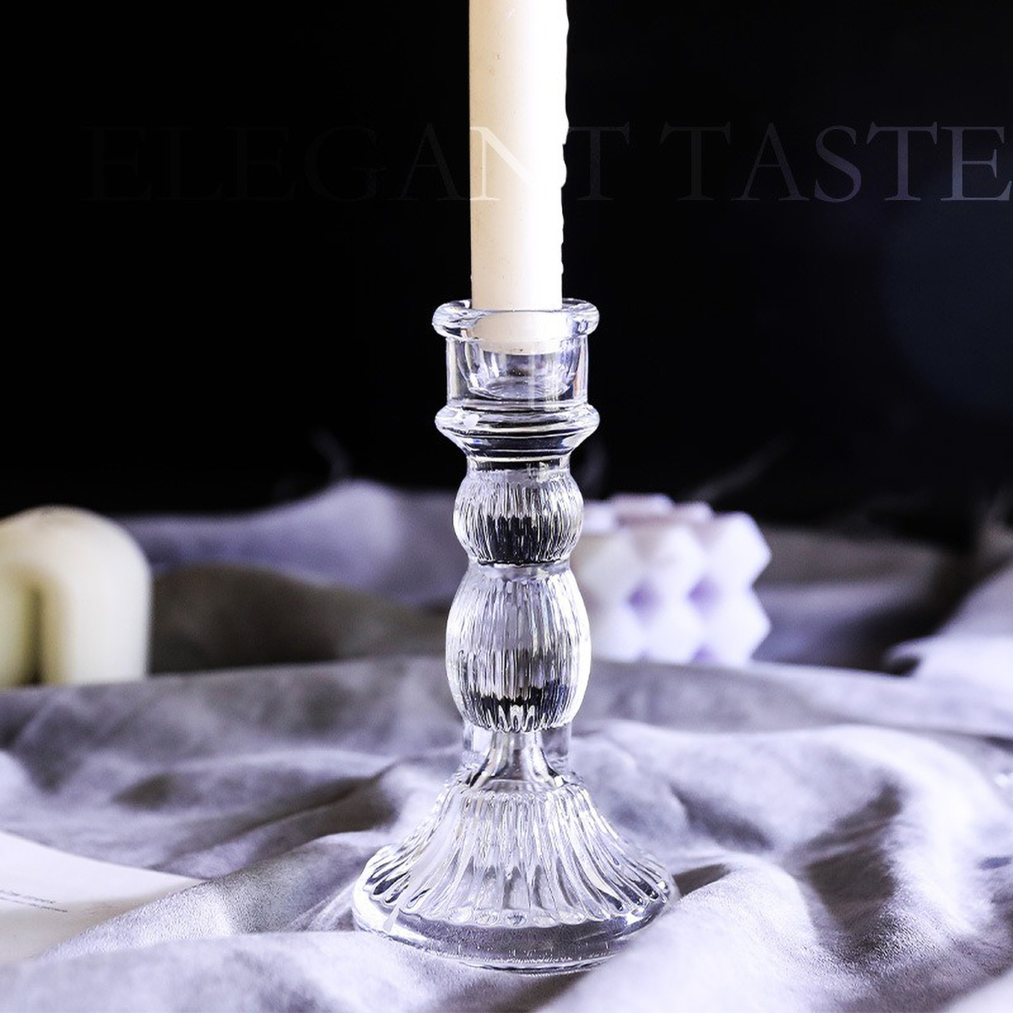 Clear Glass Pillar Candle Holder For Dining Table And Home Decor 1