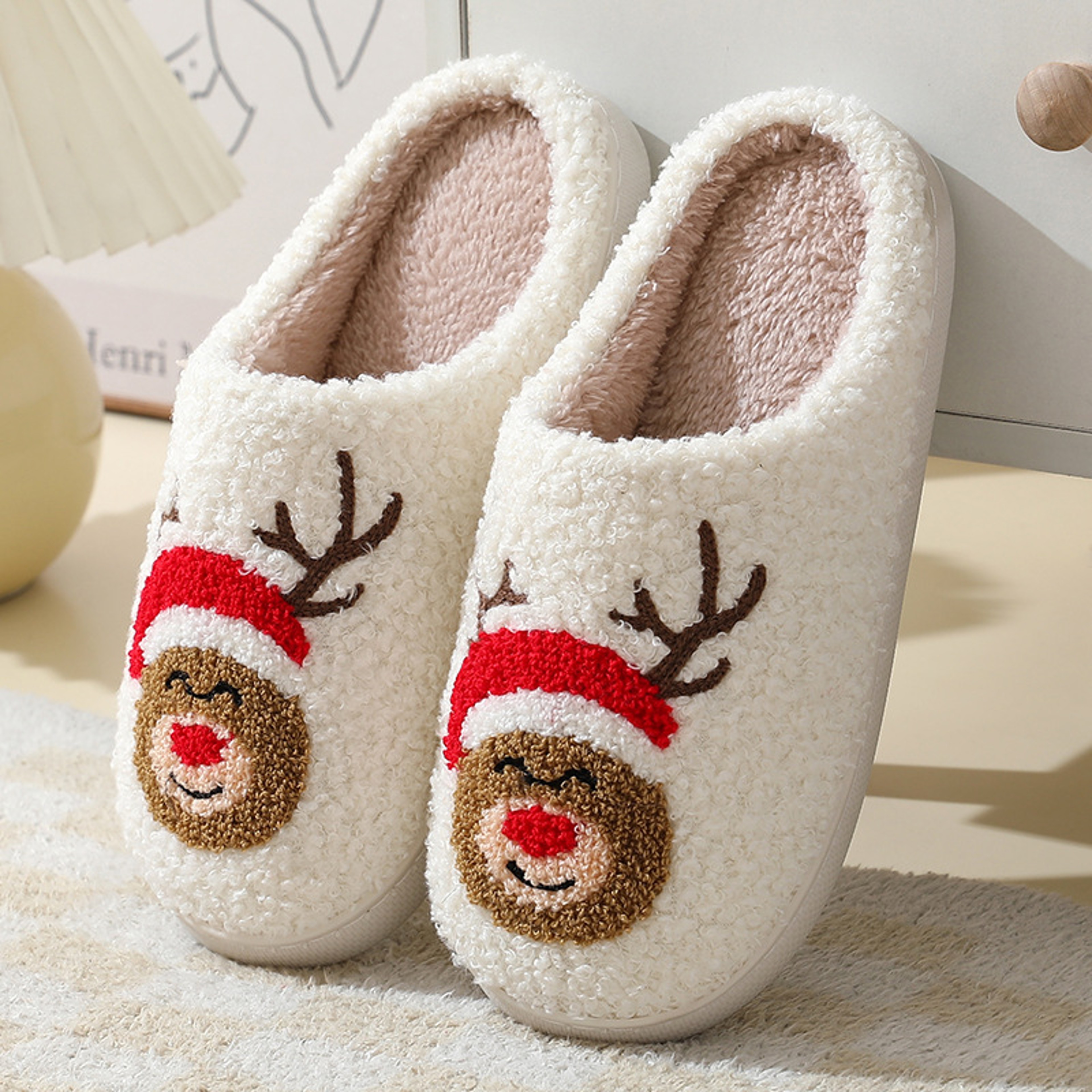 Womens Plush Winter Slippers With EVA Sole And Patchwork Design 12