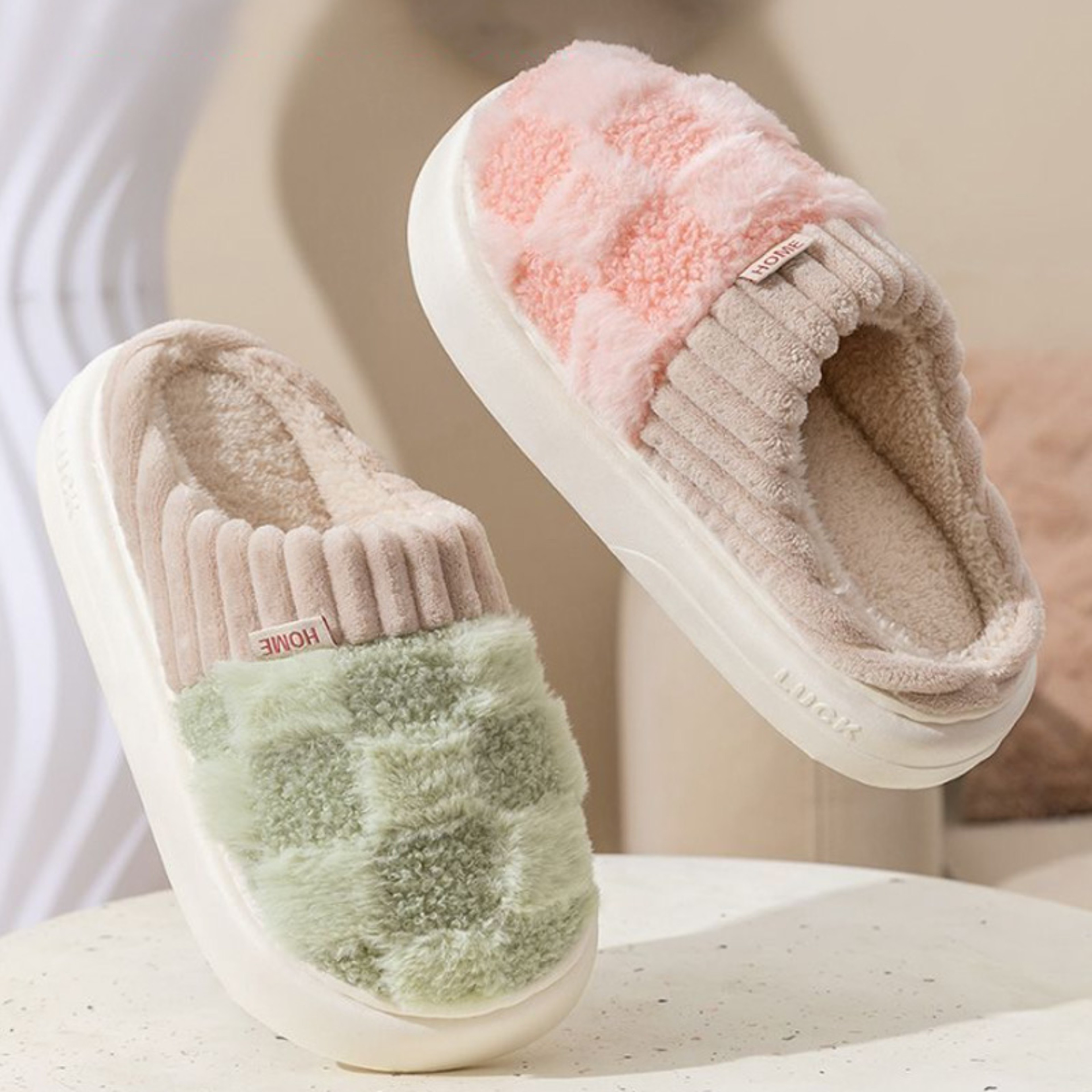 Women's Plaid Fluffy Winter Slippers with Plush Insole and Non-Slip PVC Sole – view 6
