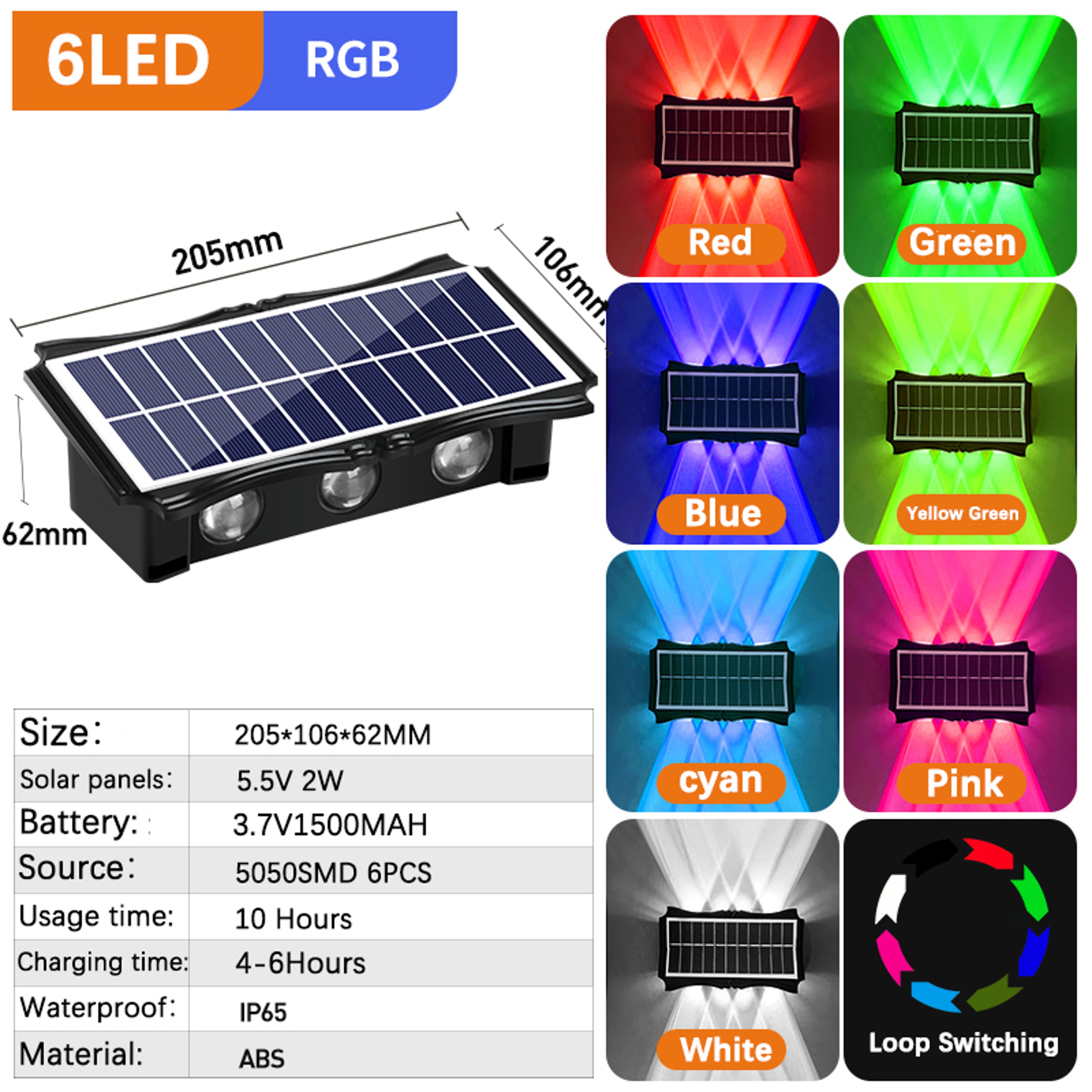 Outdoor Solar LED Wall Light IP65 Waterproof Up And Down Garden Lighting 7