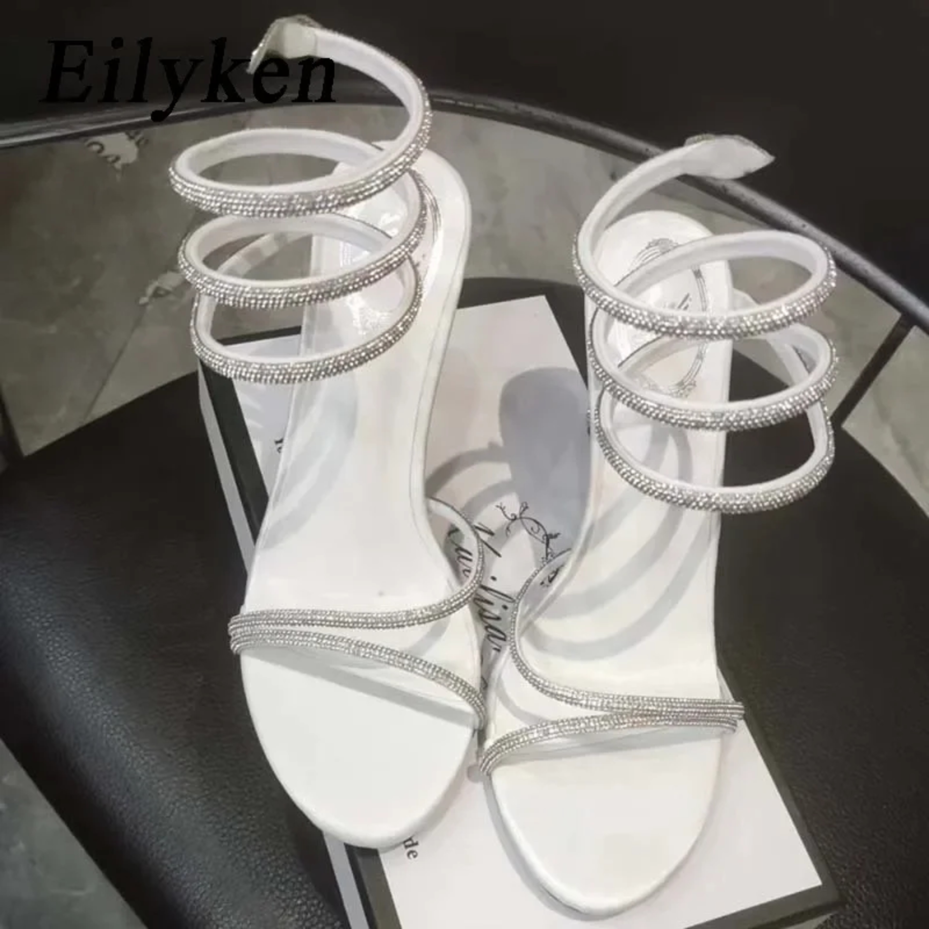 Crystal Stiletto High Heel Sandals with Ankle Strap and Open Toe – view 5