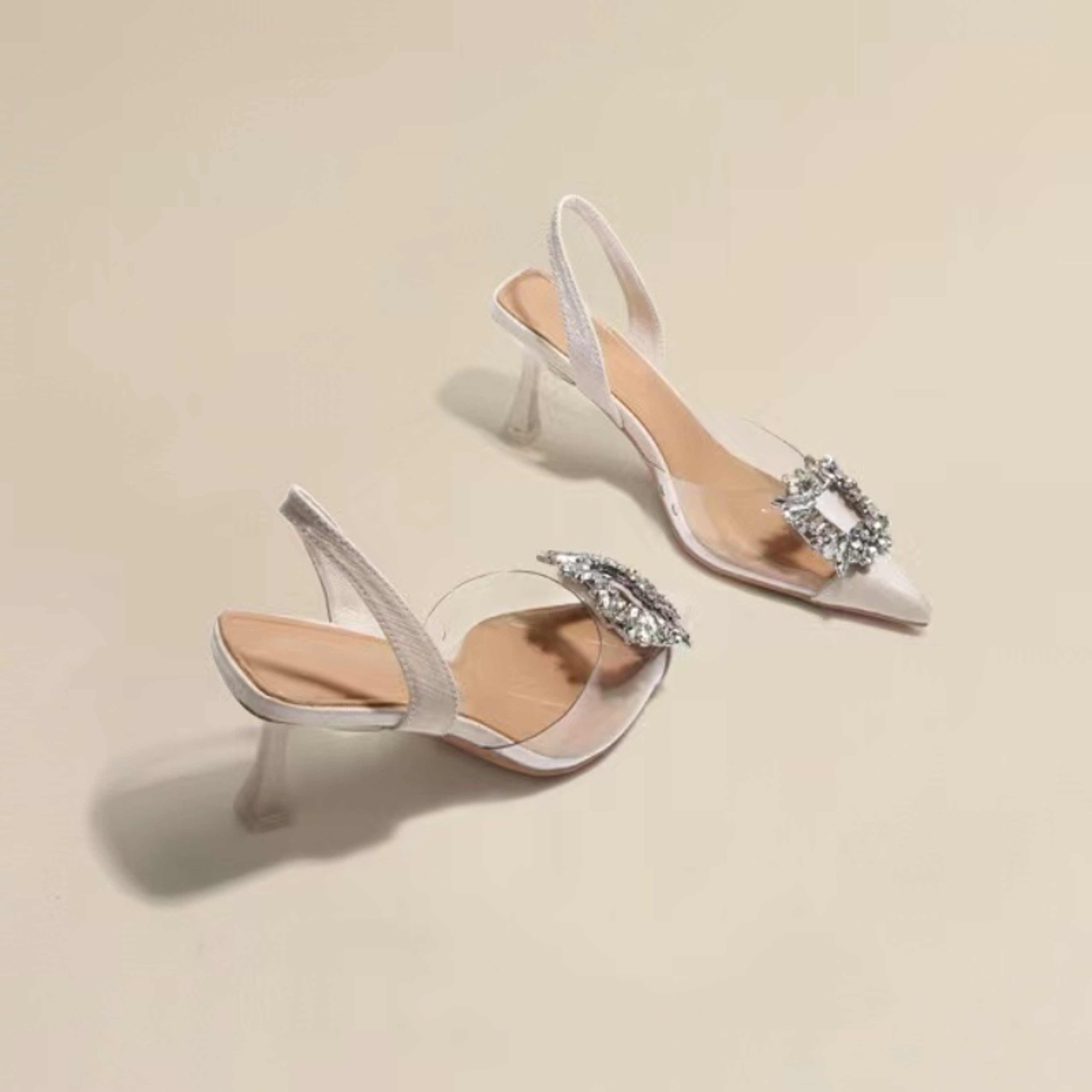 Crystal Pointed Toe PVC High Heels For Women 4