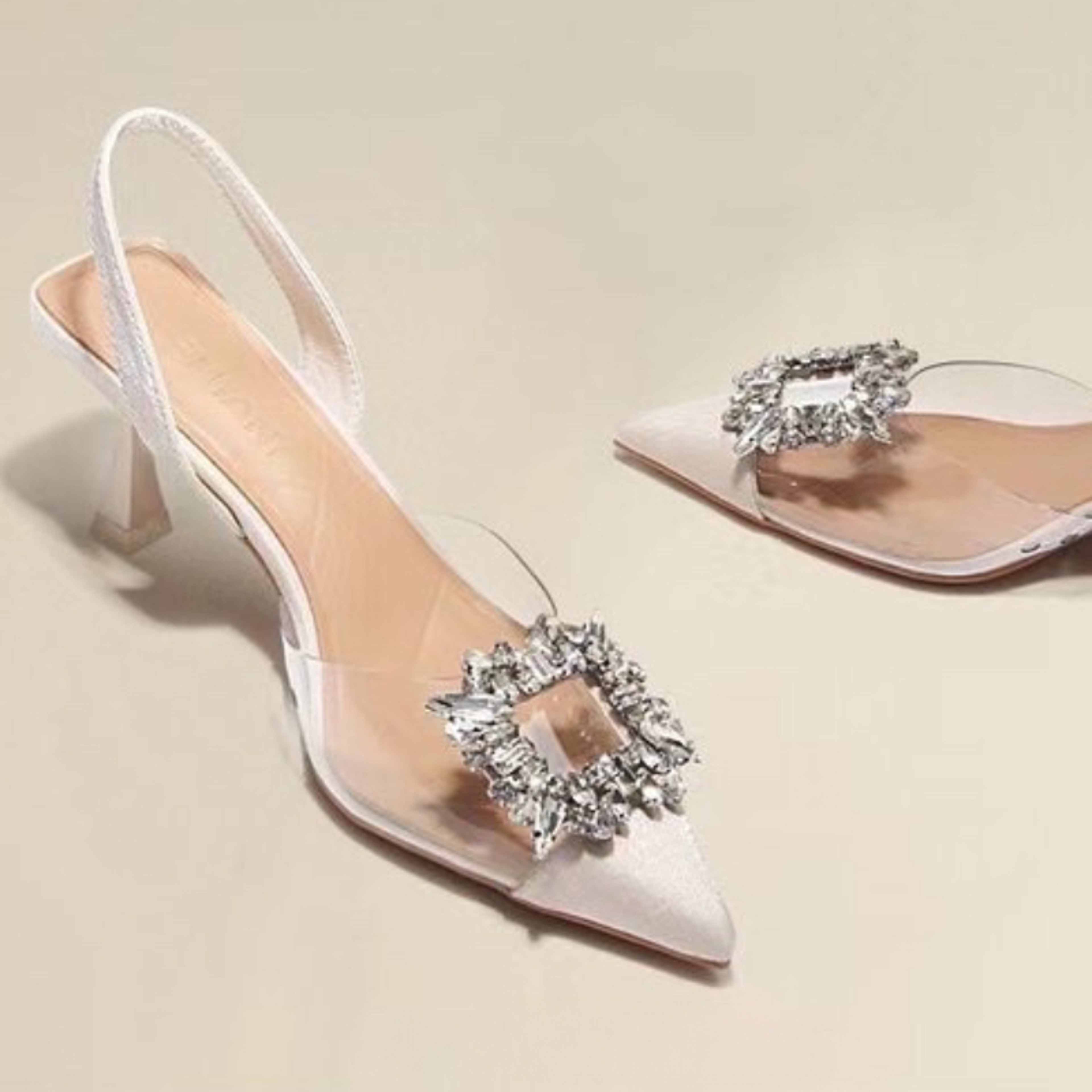 Crystal Pointed Toe PVC High Heels For Women 6
