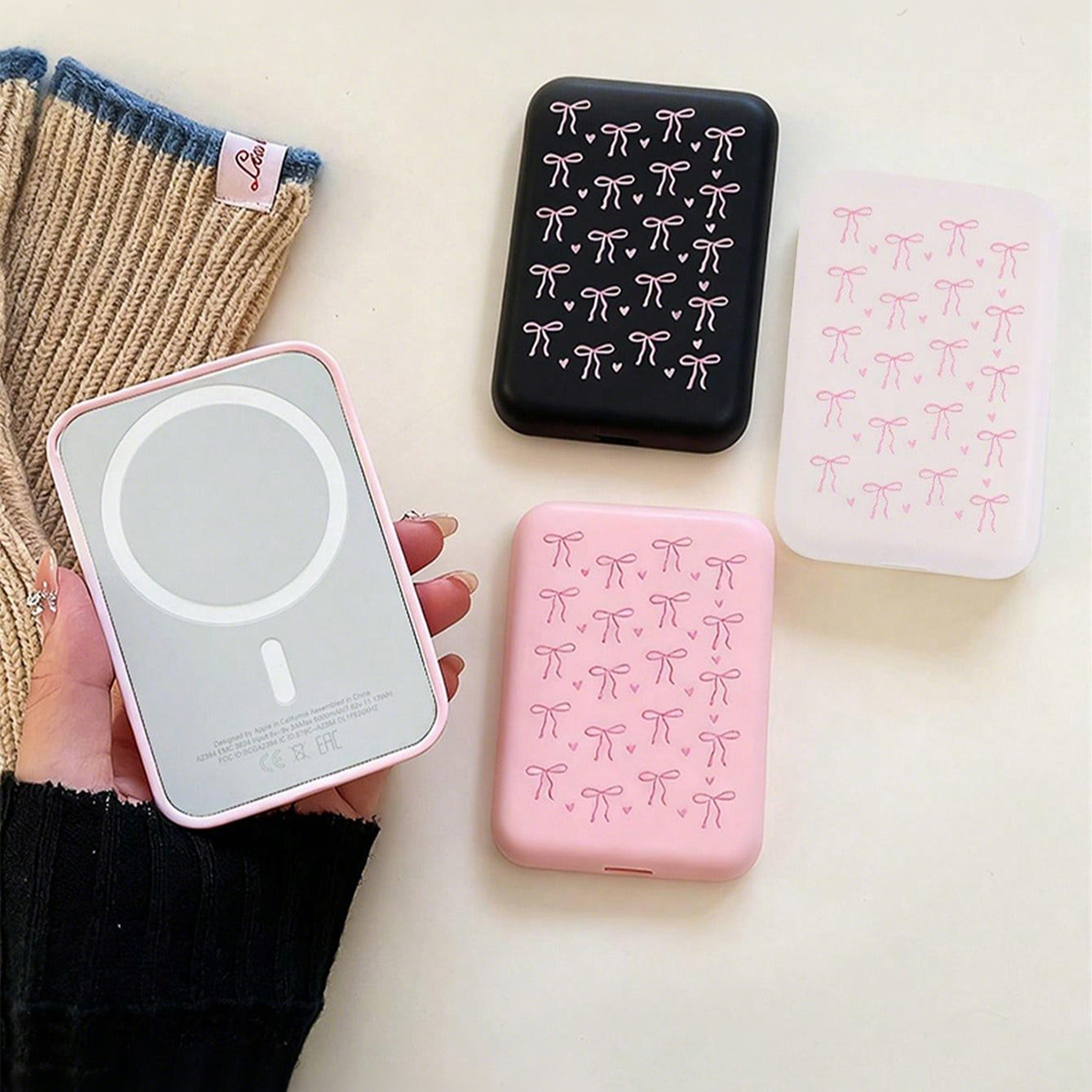 3 Piece Bow Print MagSafe Power Bank TPU Protective Case Set – view 1