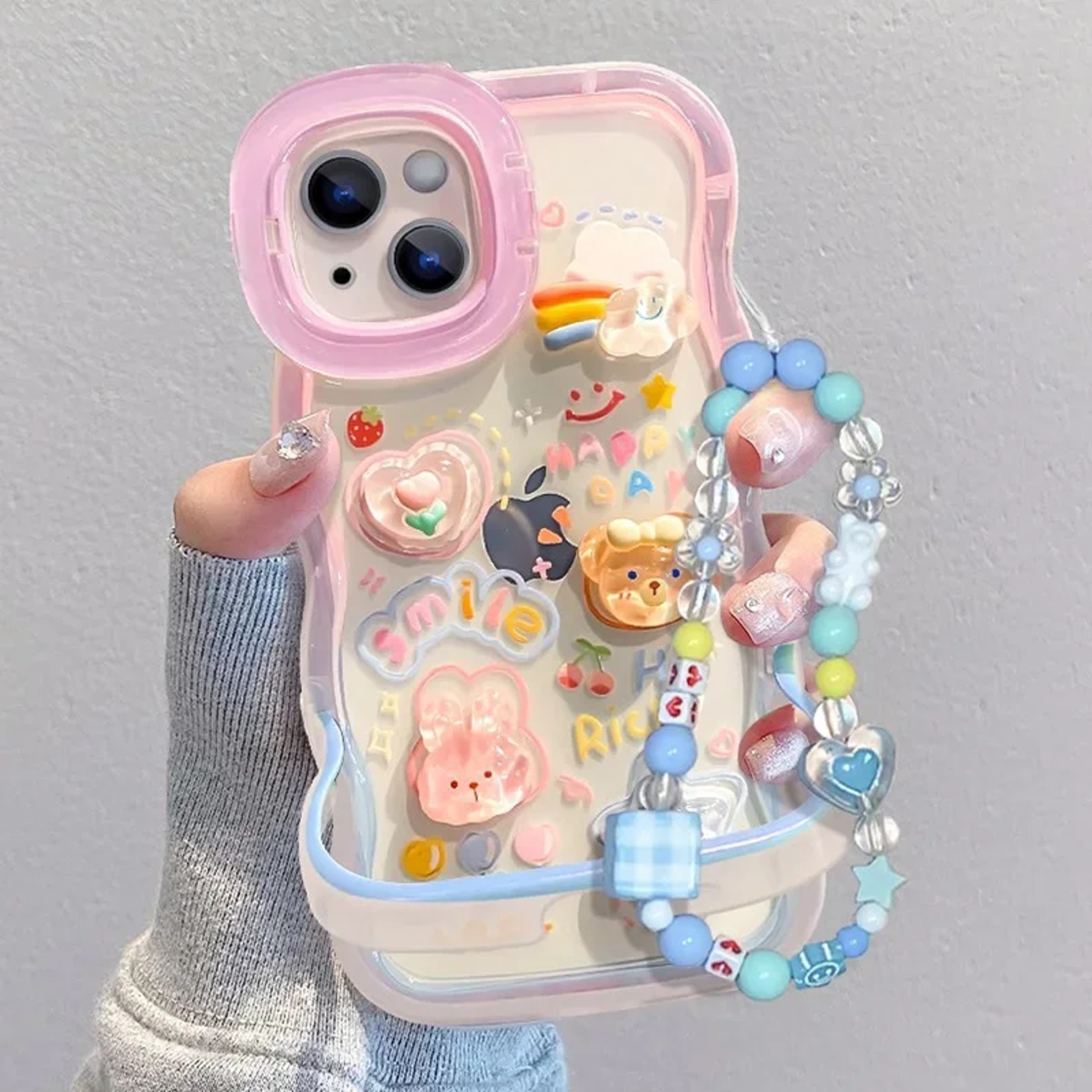 Rainbow Beaded iPhone Case with 3D Stand and Lanyard – view 1