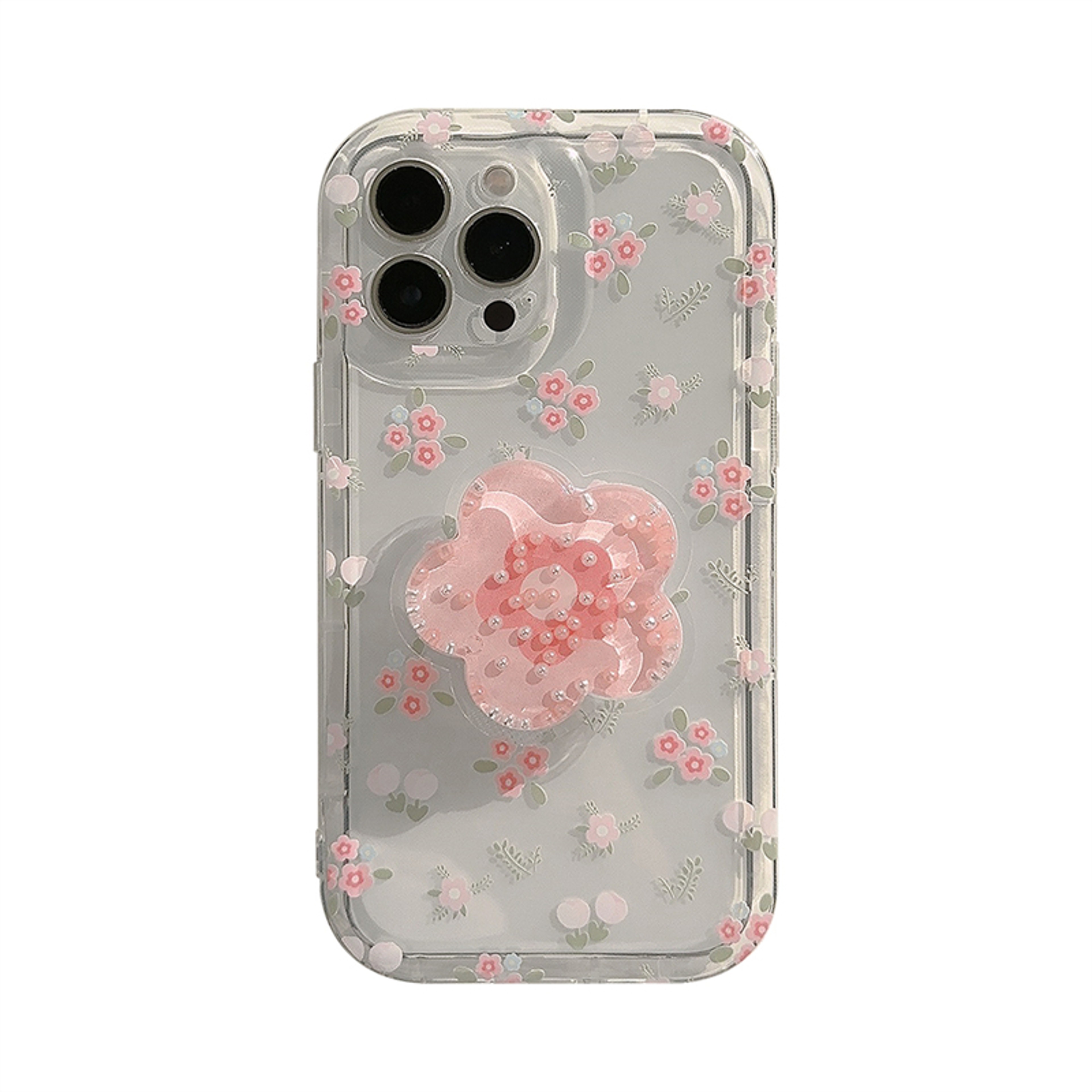 Floral Quicksand IPhone Case With Holder Clear Full Coverage PC TPU Cover 0