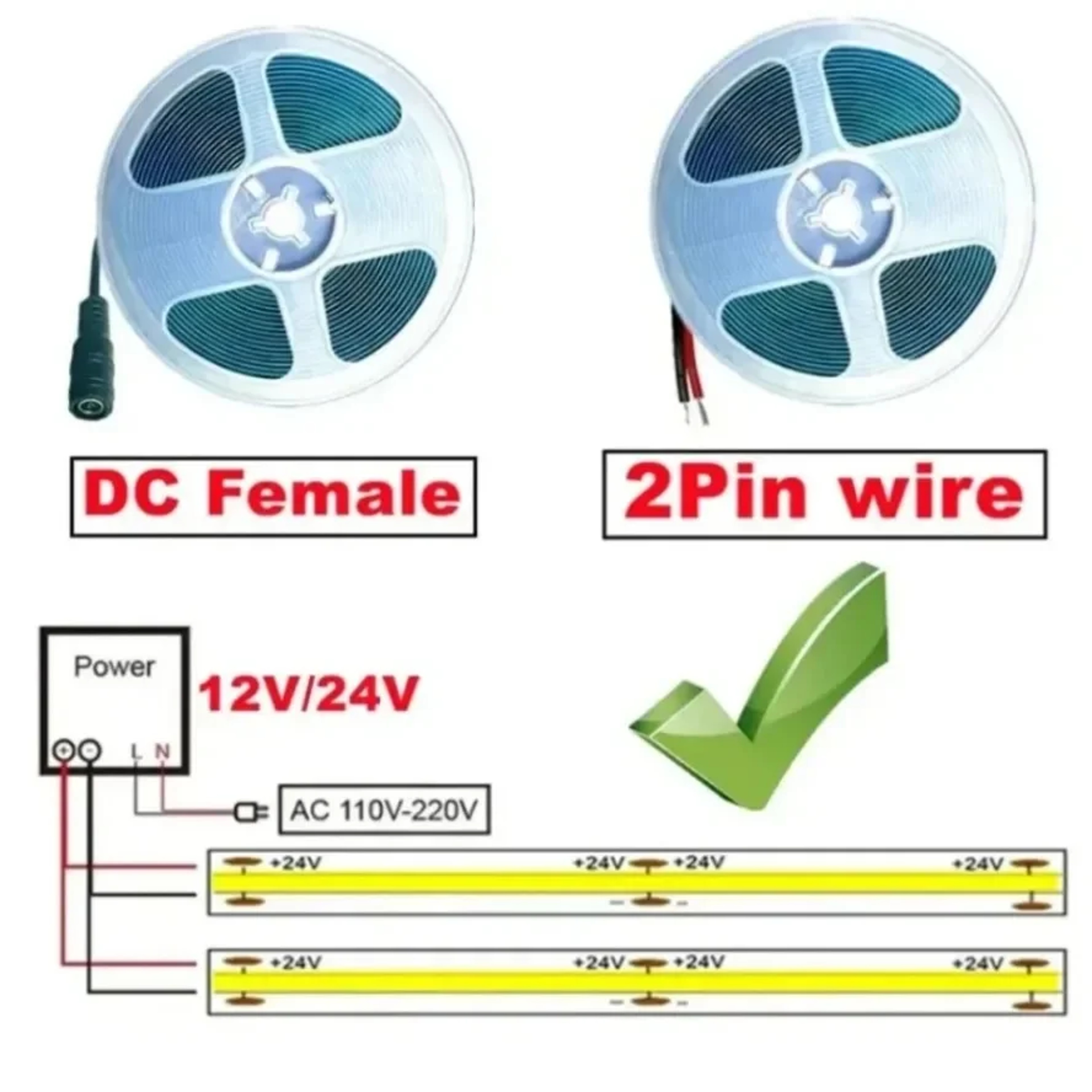 COB LED Strip Light 12V 24V High Density Flexible Tape Light 5