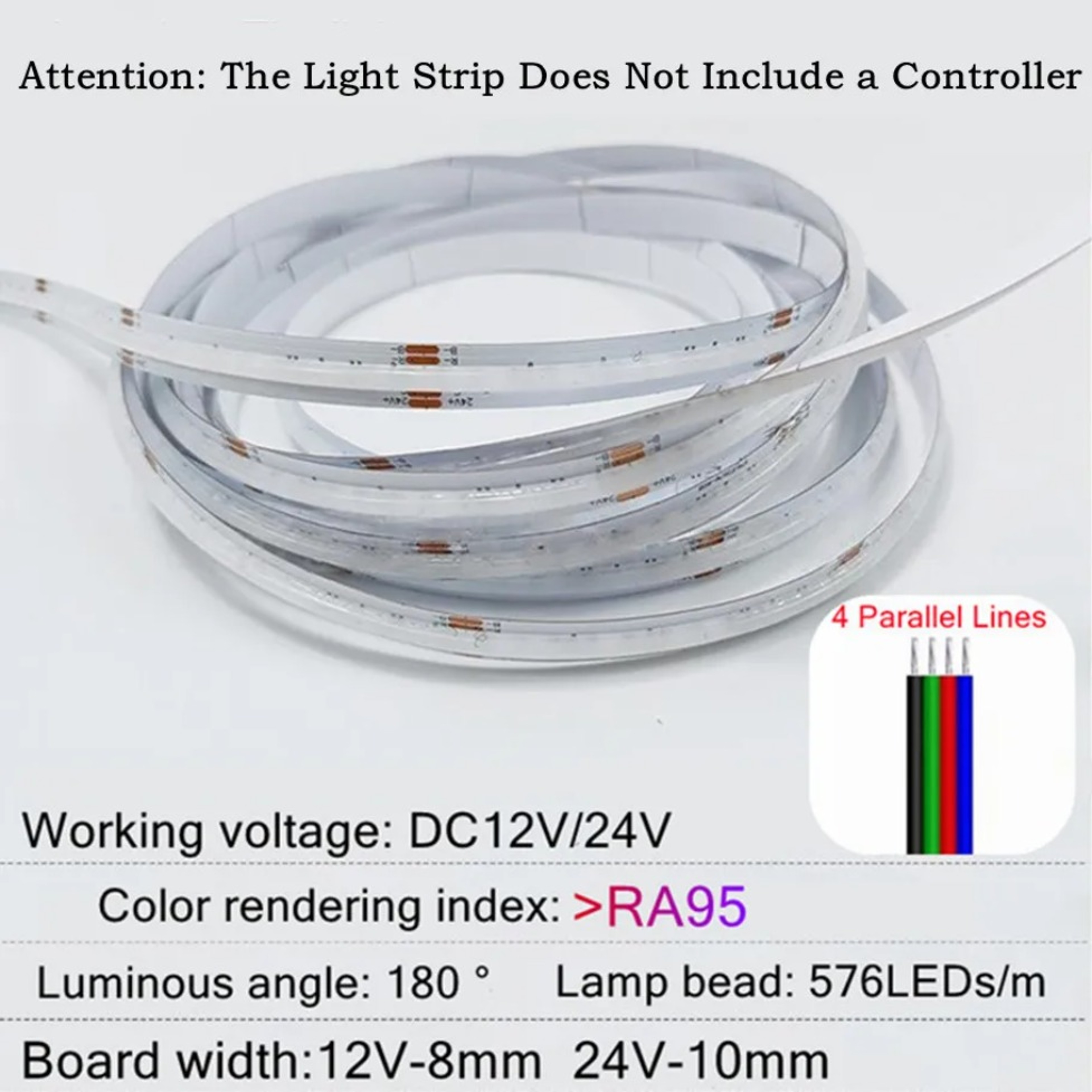 RGB COB LED Strip 576 LEDs Per Meter High Density Flexible Tape Light 12V 24V 5
