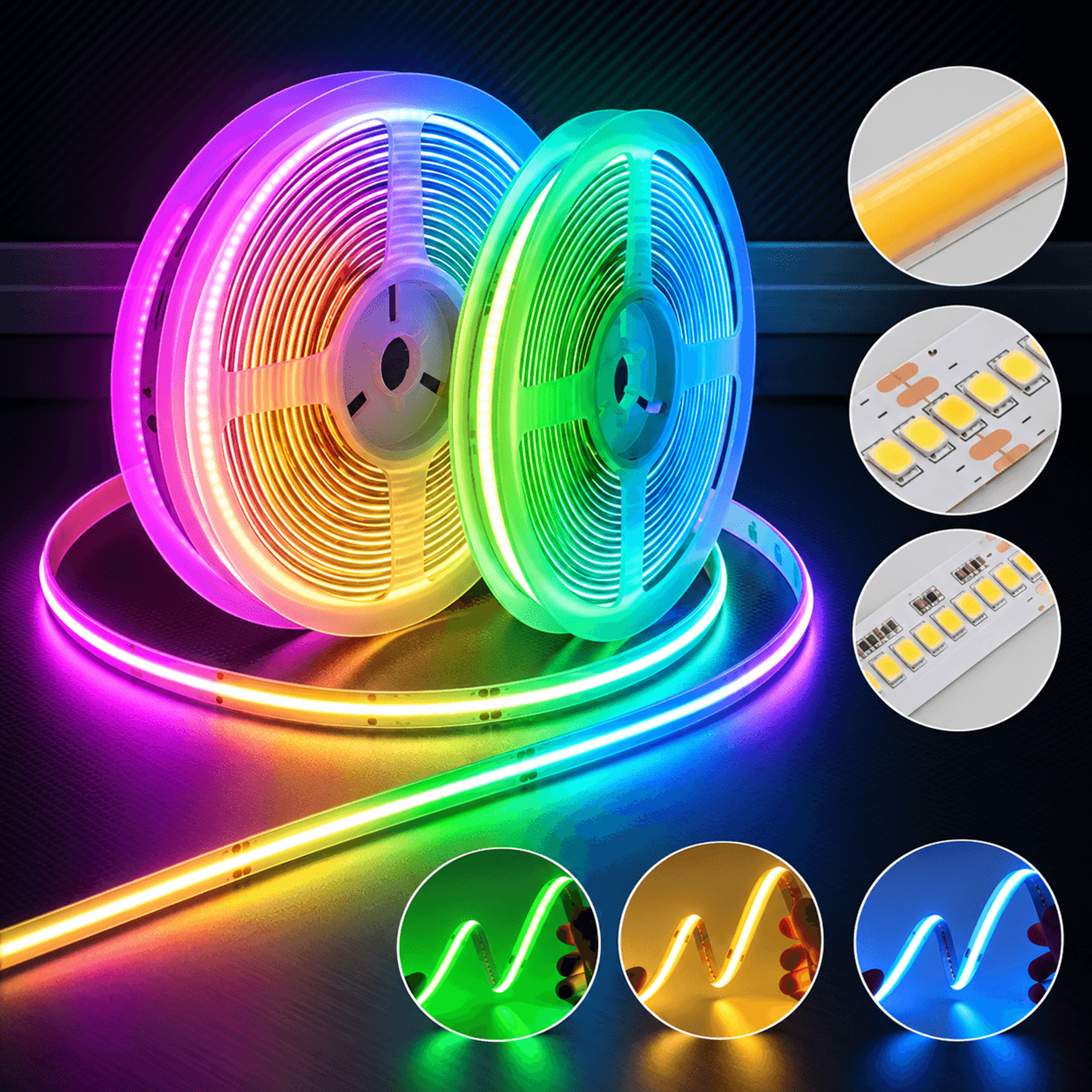 RGB COB LED Strip 576 LEDs Per Meter High Density Flexible Tape Light 12V 24V 0