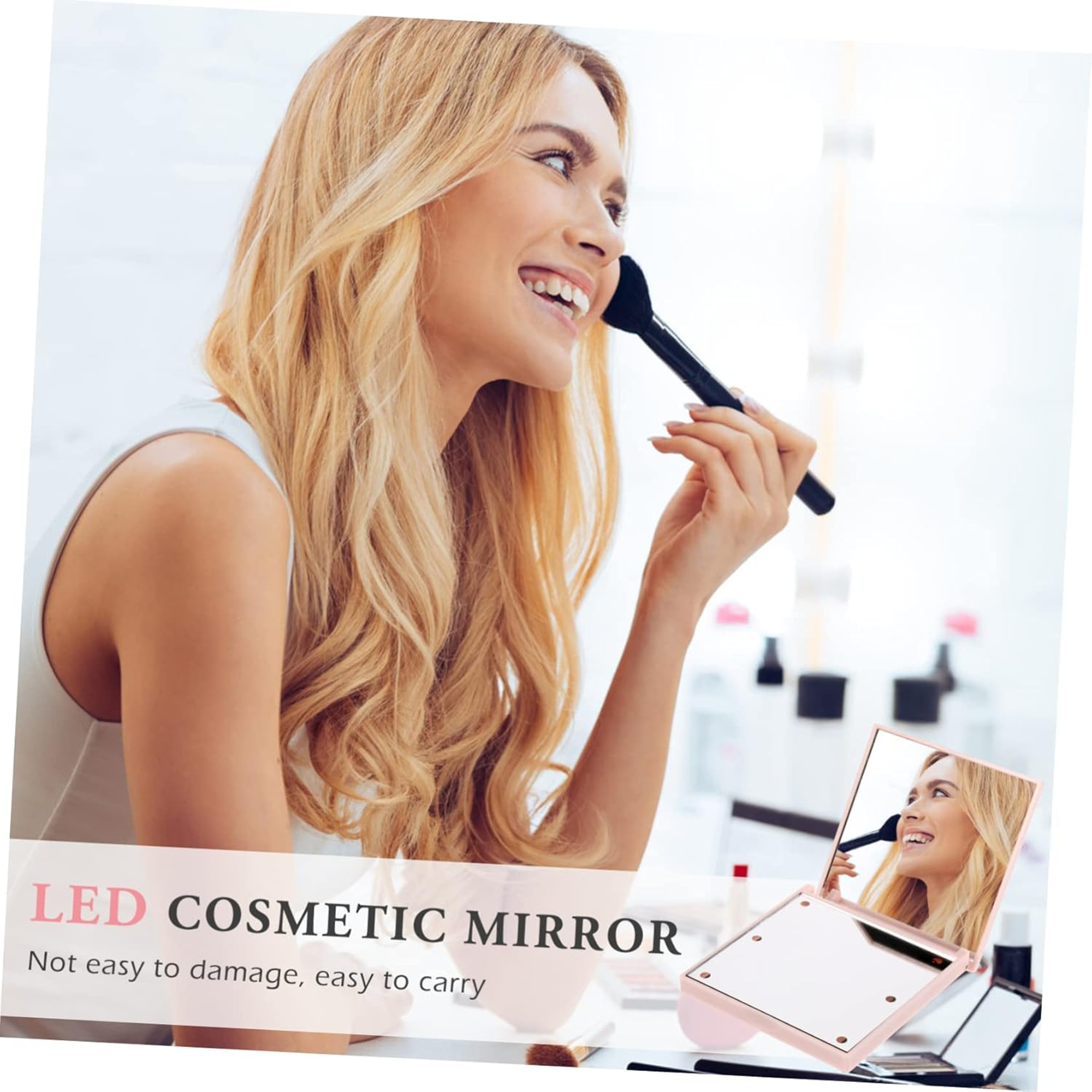 Compact Travel Makeup Mirror With 6 LED Lights Foldable Self Standing Purse Mirror 5