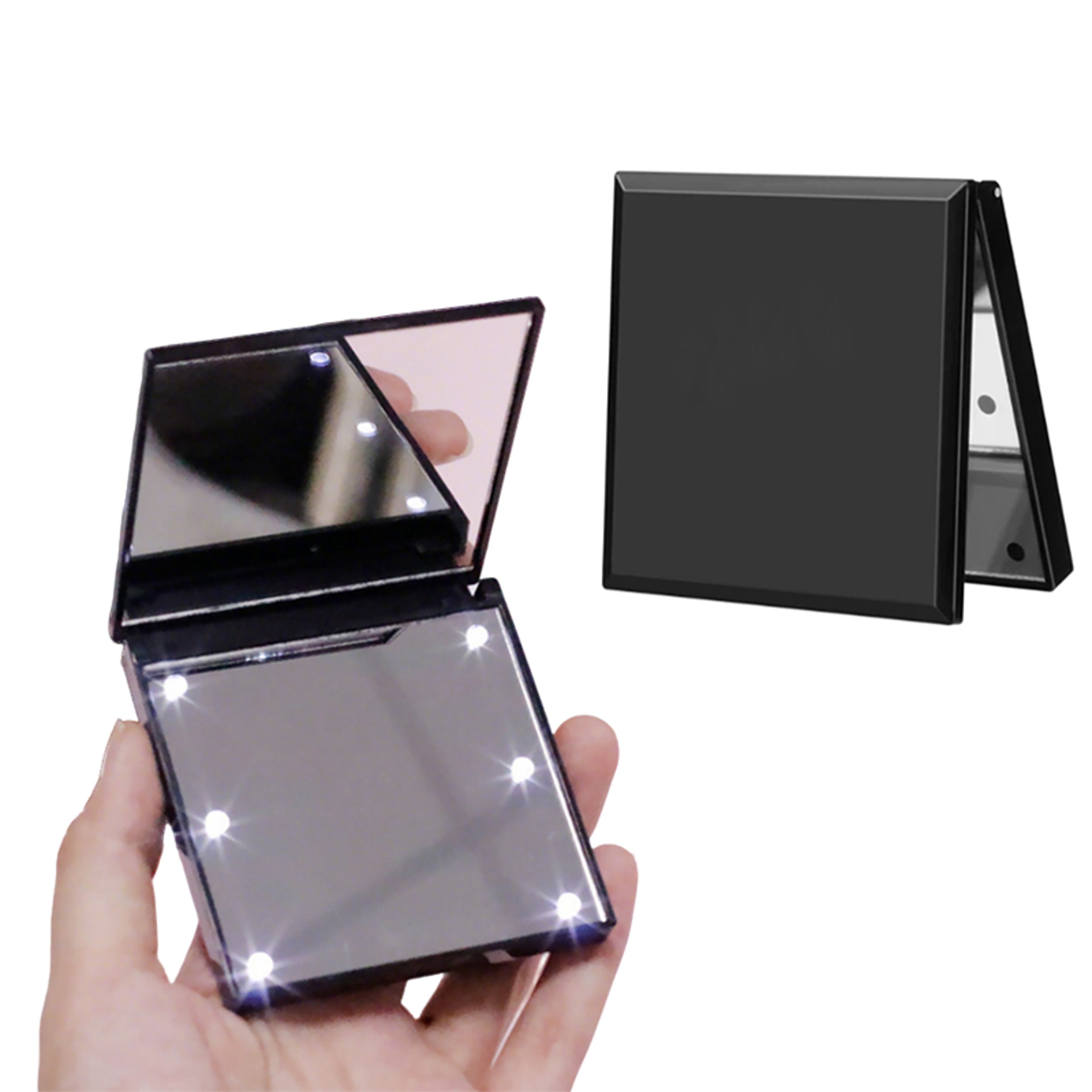 Compact Travel Makeup Mirror With 6 LED Lights Foldable Self Standing Purse Mirror 0