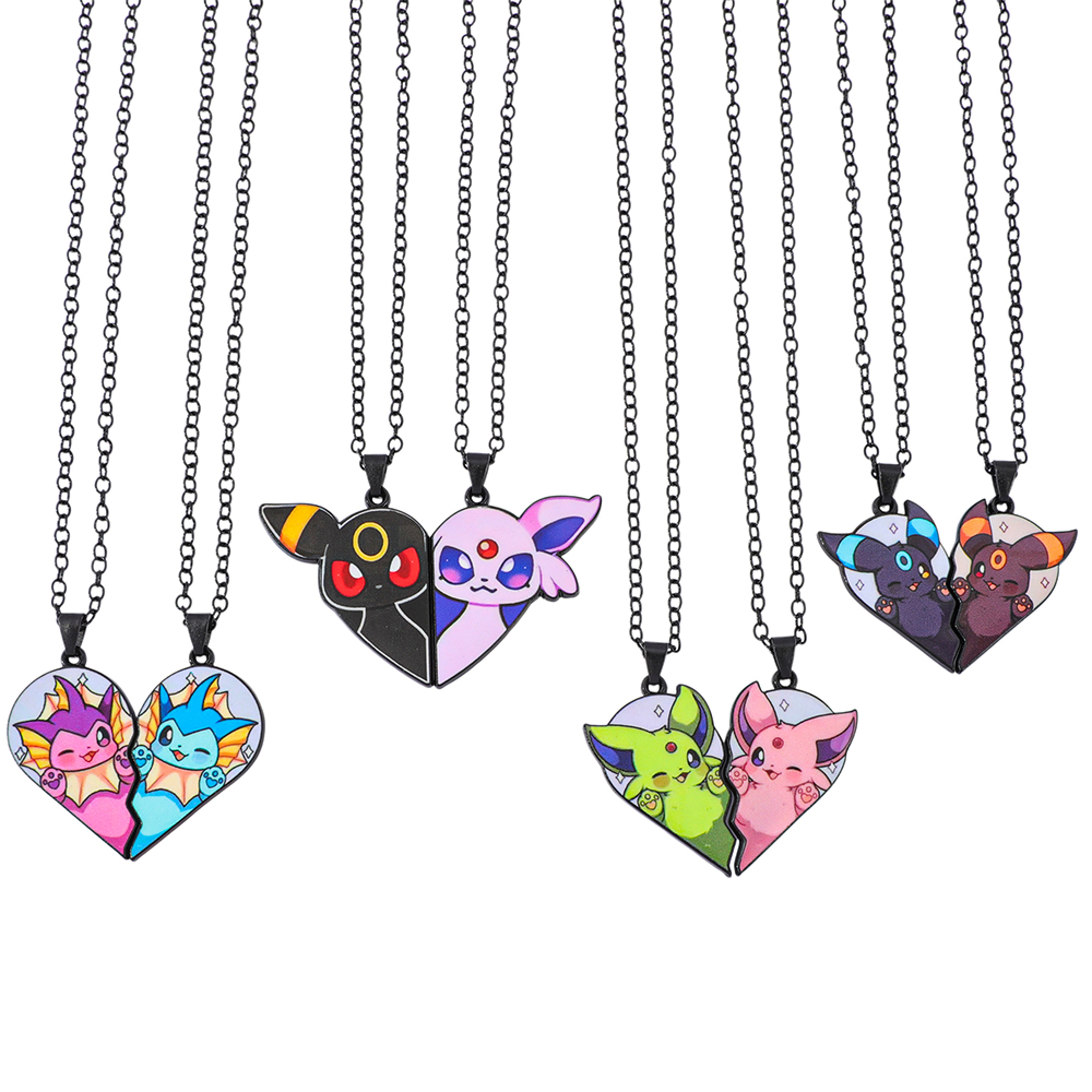 2-Piece Cute Cartoon Heart Pendant Metal Necklace Set for Cosplay – view 1
