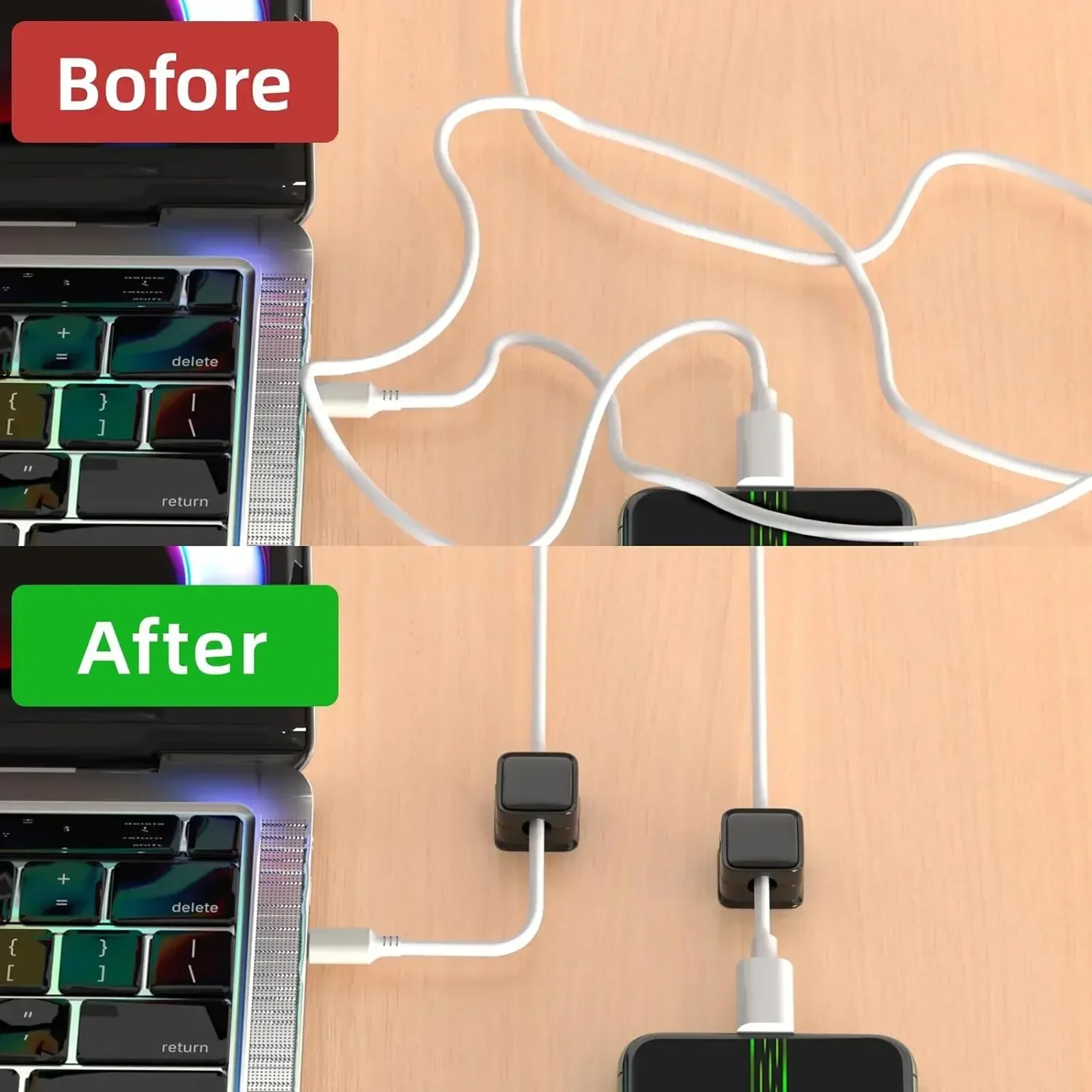 6PCS Magnetic Cable Clips Adjustable Under Desk Cord Organizer 2