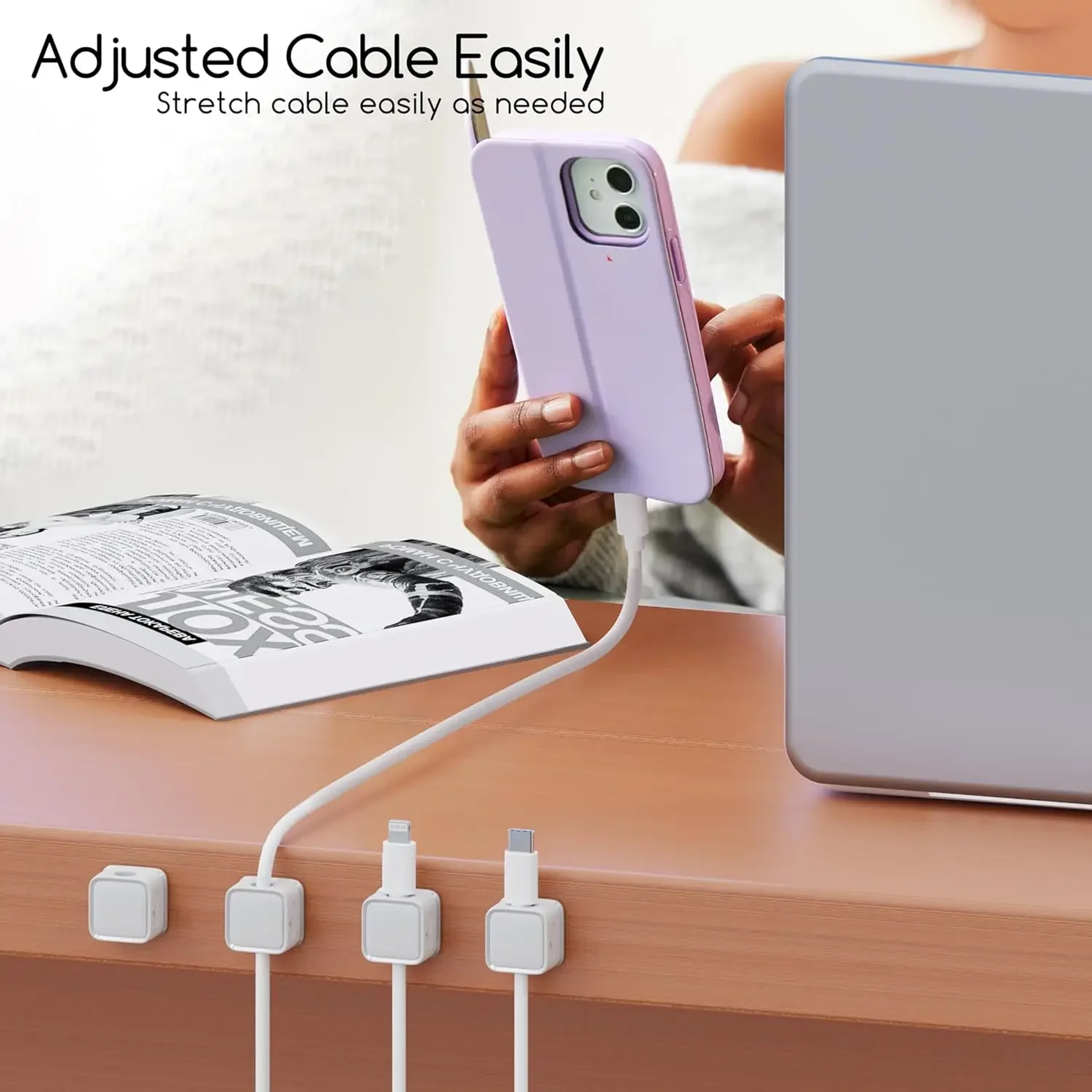 6PCS Magnetic Cable Clips Adjustable Under Desk Cord Organizer 3