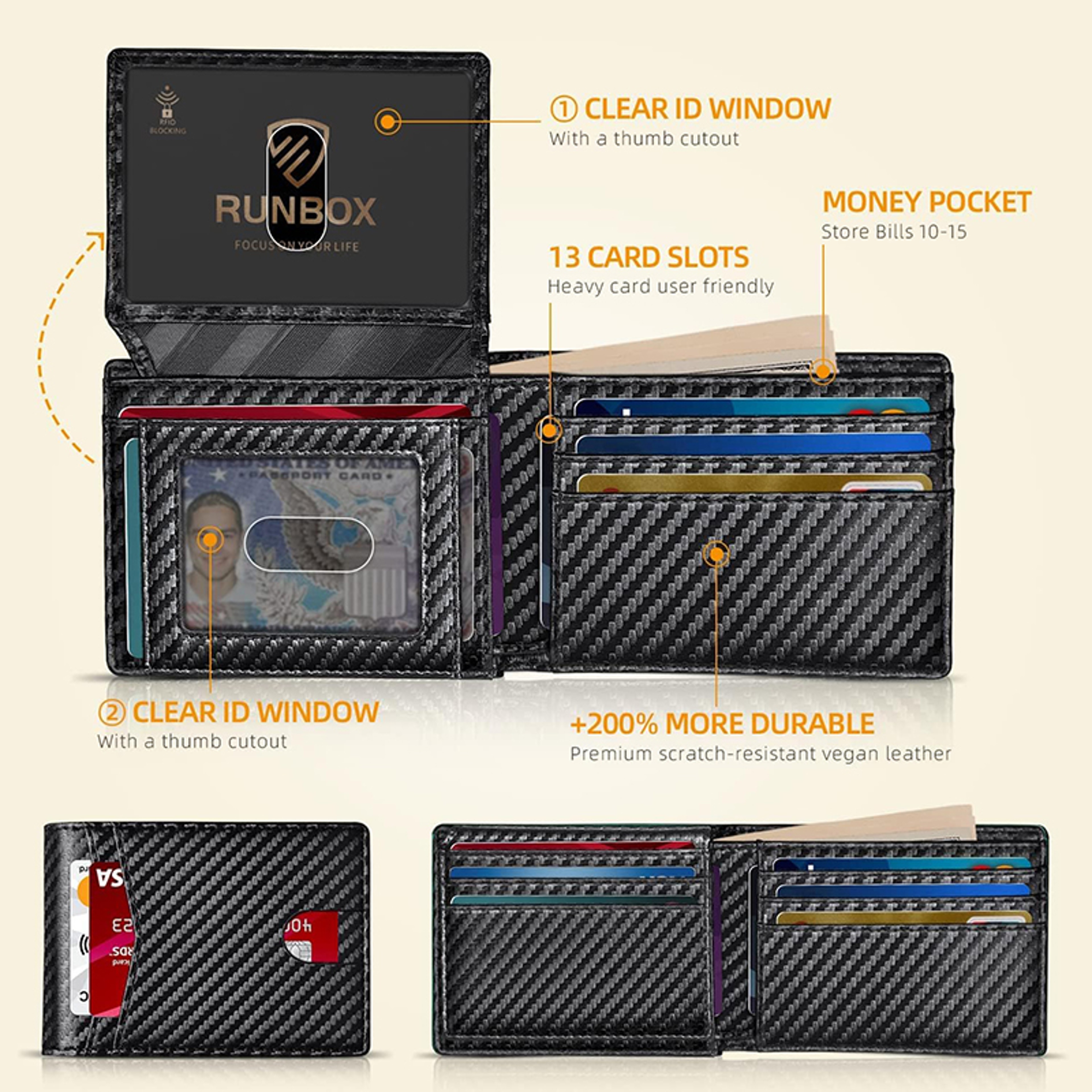 RFID Slim PU Wallet with ID Window and Multi Card Storage – view 2