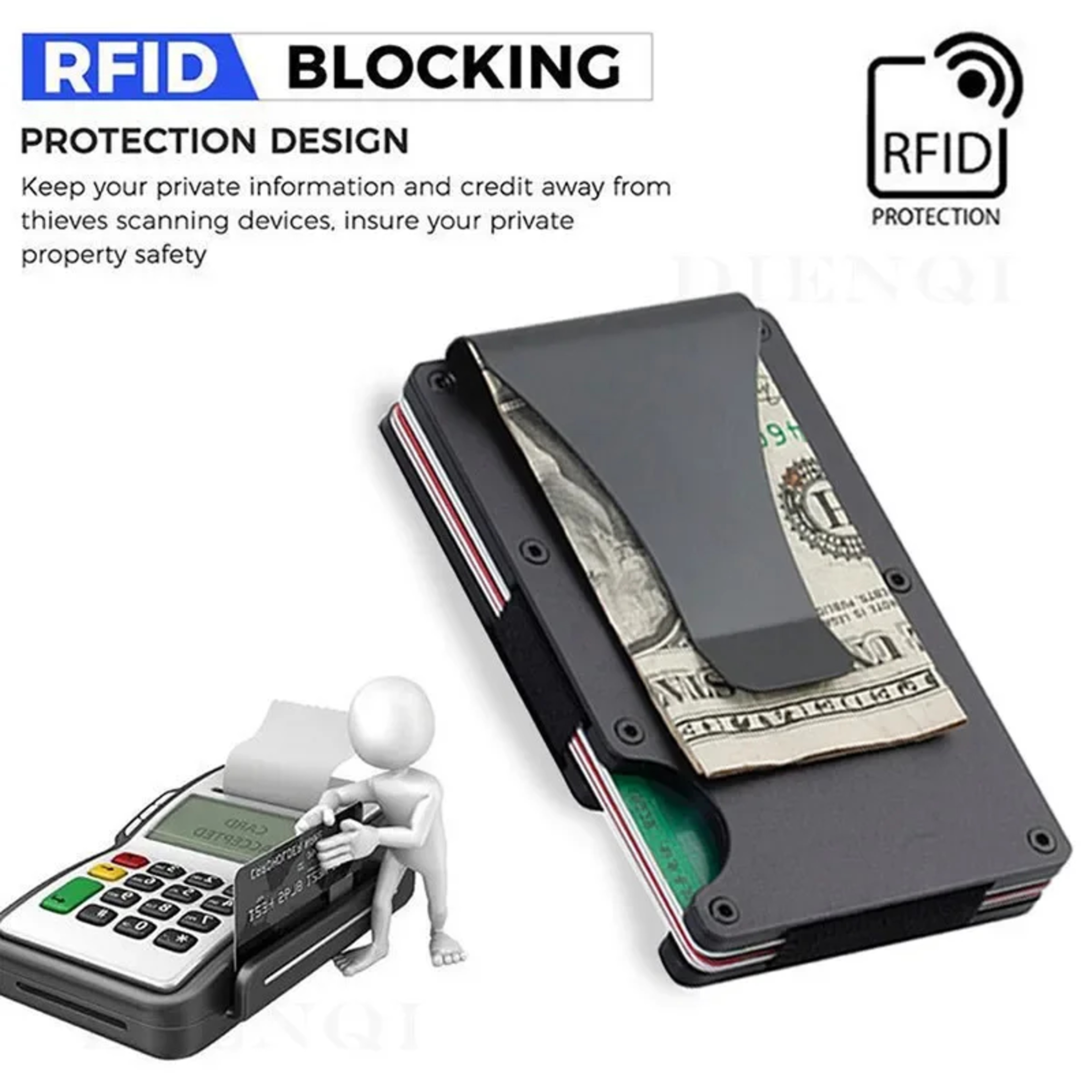 Slim RFID Blocking Metal Wallet With Money Clip And Card Holder 2