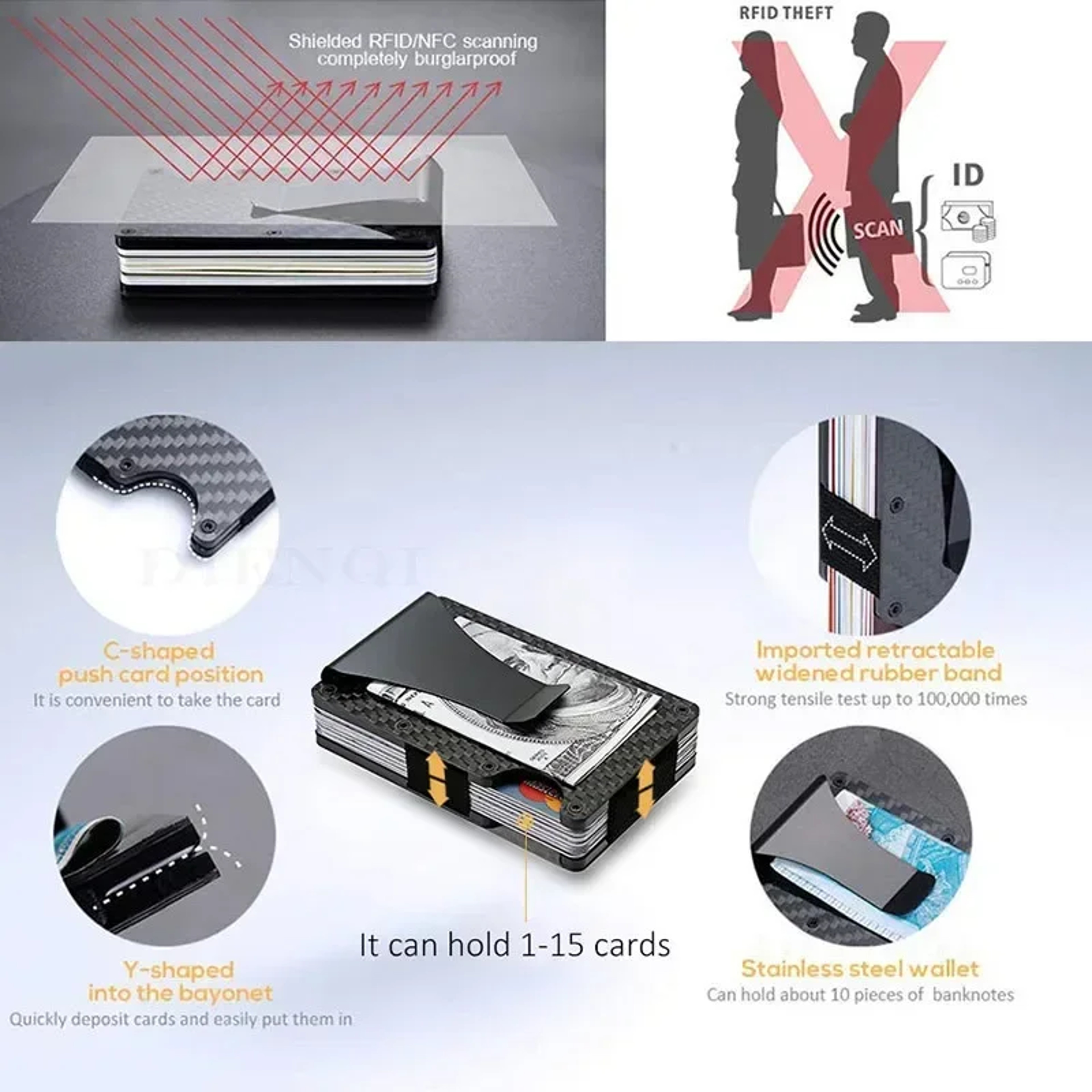 Slim RFID Blocking Metal Wallet With Money Clip And Card Holder 4