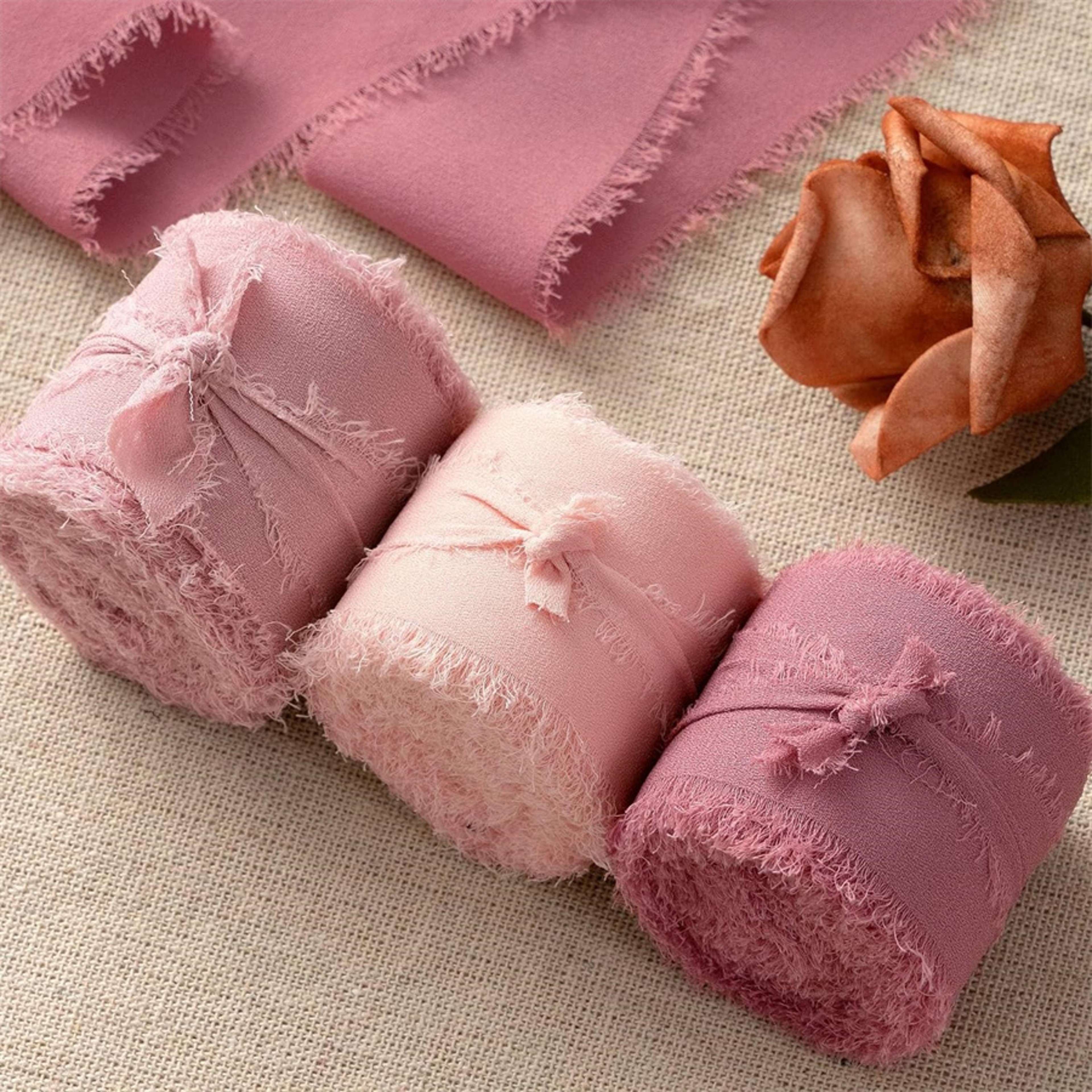 Frayed Edge Polyester Ribbon 1 Inch Wide 3 Piece Set for Weddings Bouquets and DIY Decor – view 19