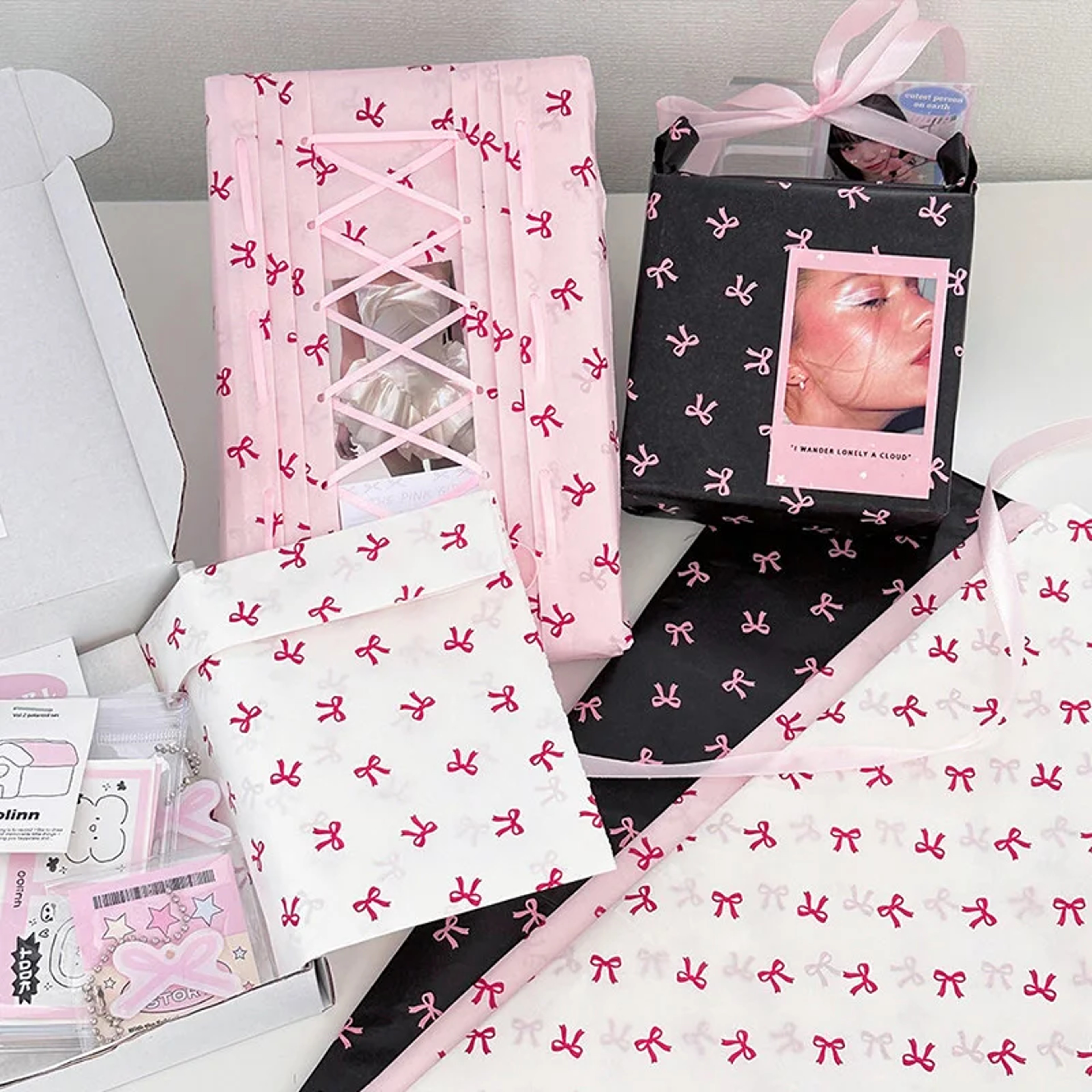 Pink Bowknot Flower Wrapping Paper 10 Sheet Bouquet and Gift Packaging Set – view 4