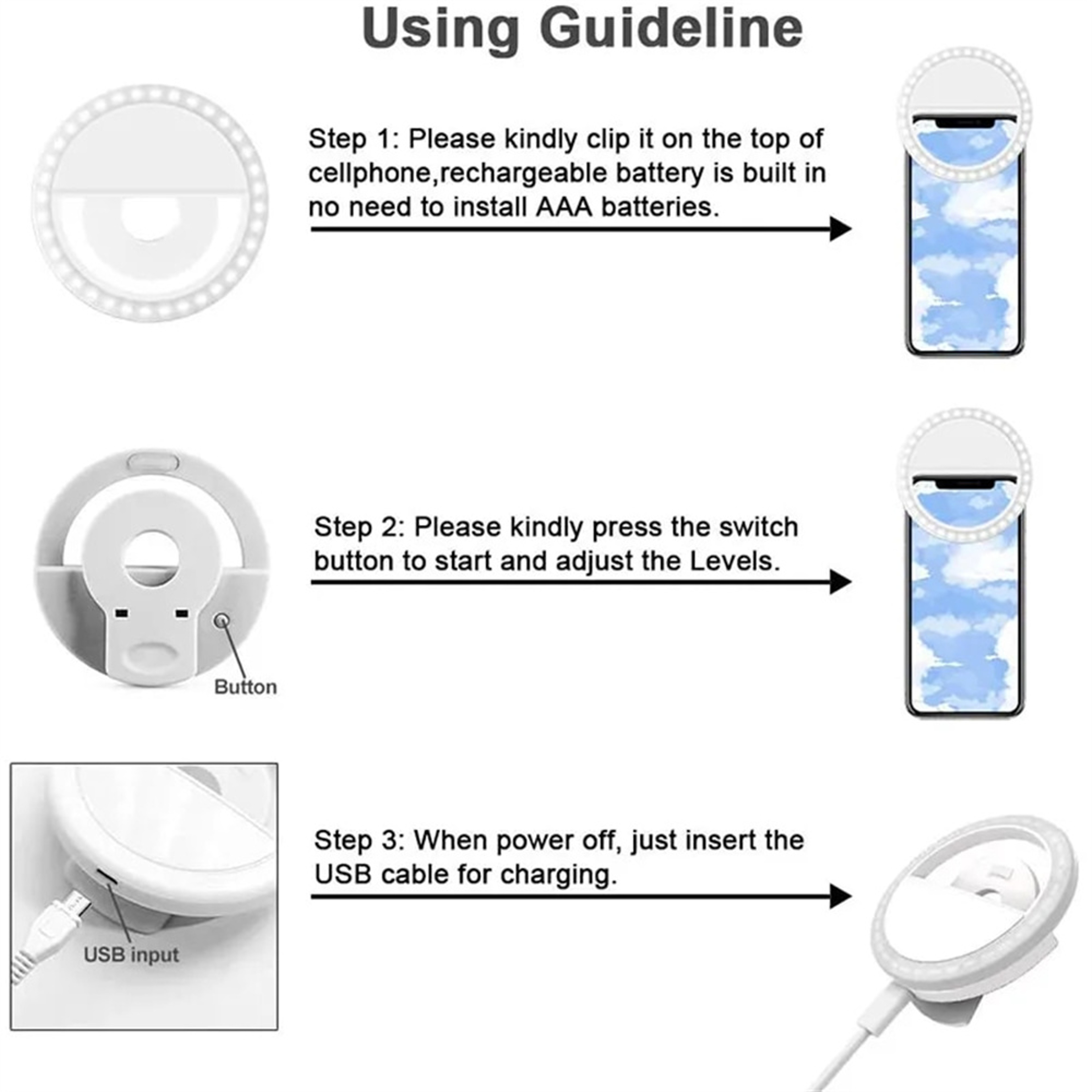 Portable Rechargeable LED Selfie Ring Light For Phone Videos Makeup And Live Streaming 5