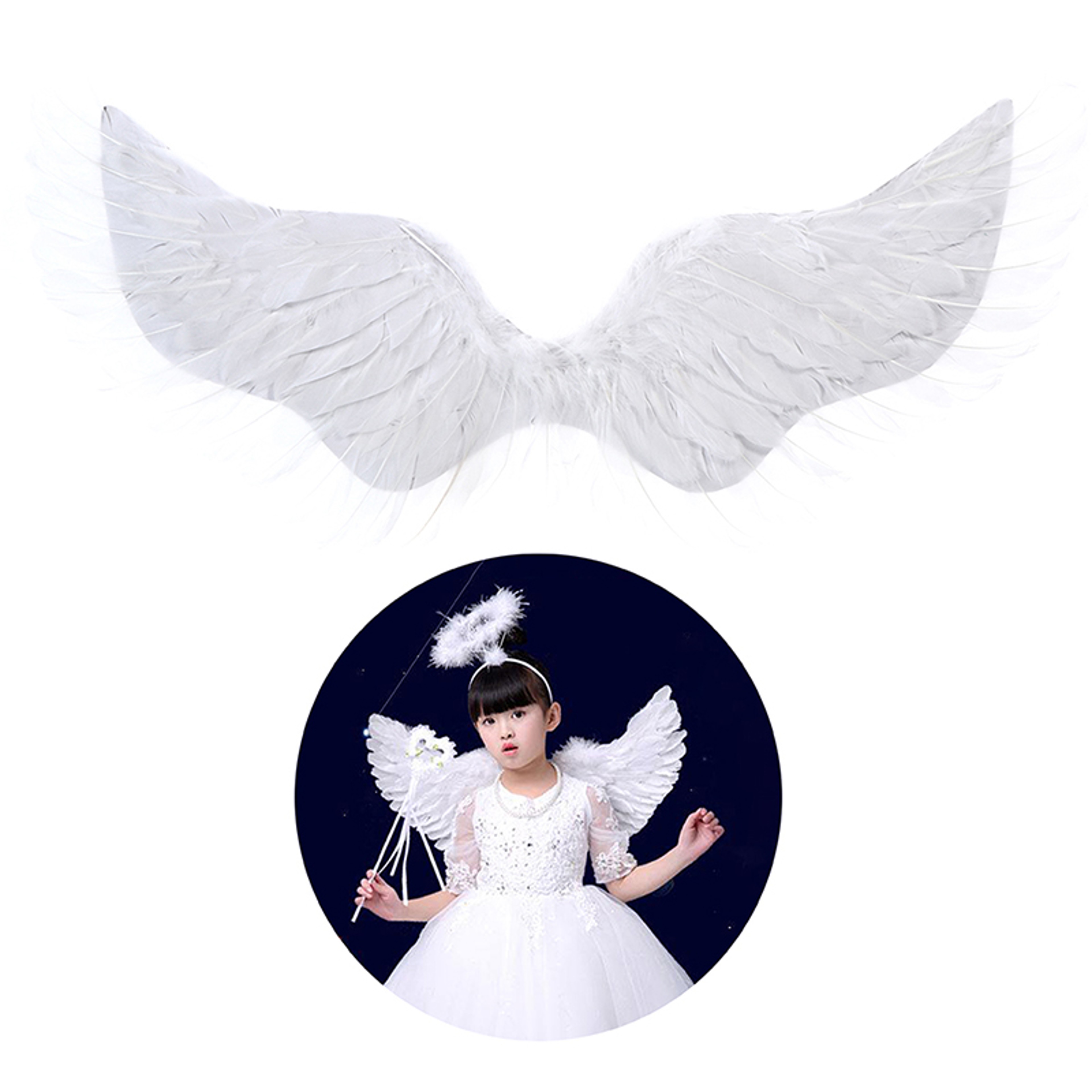 White Angel Feather Wings With Elastic Shoulder Straps For Kids And Adults 0