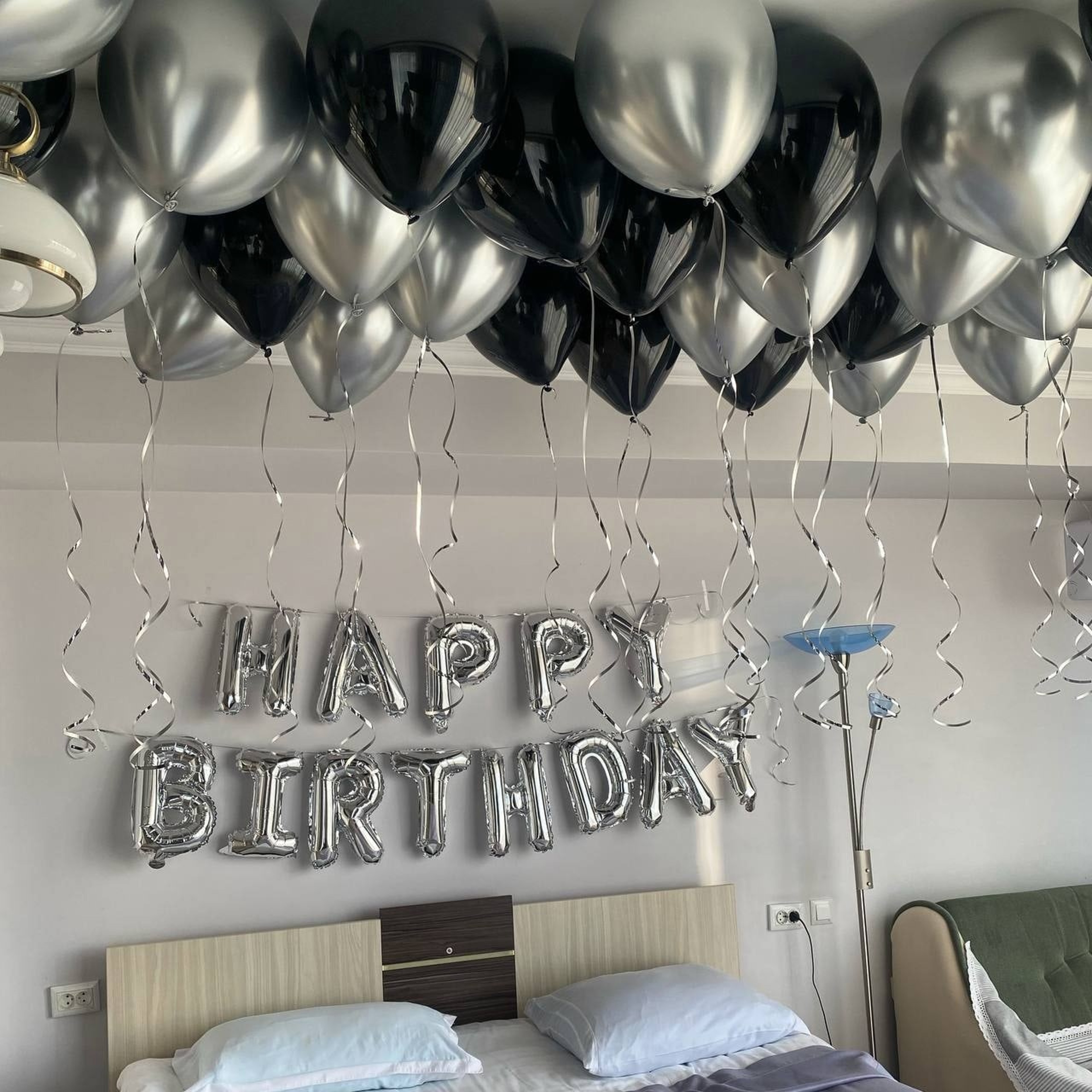 Black Silver Birthday Party Decoration Set With Letter Banner Heart Foil Balloon And Rose Petals 3