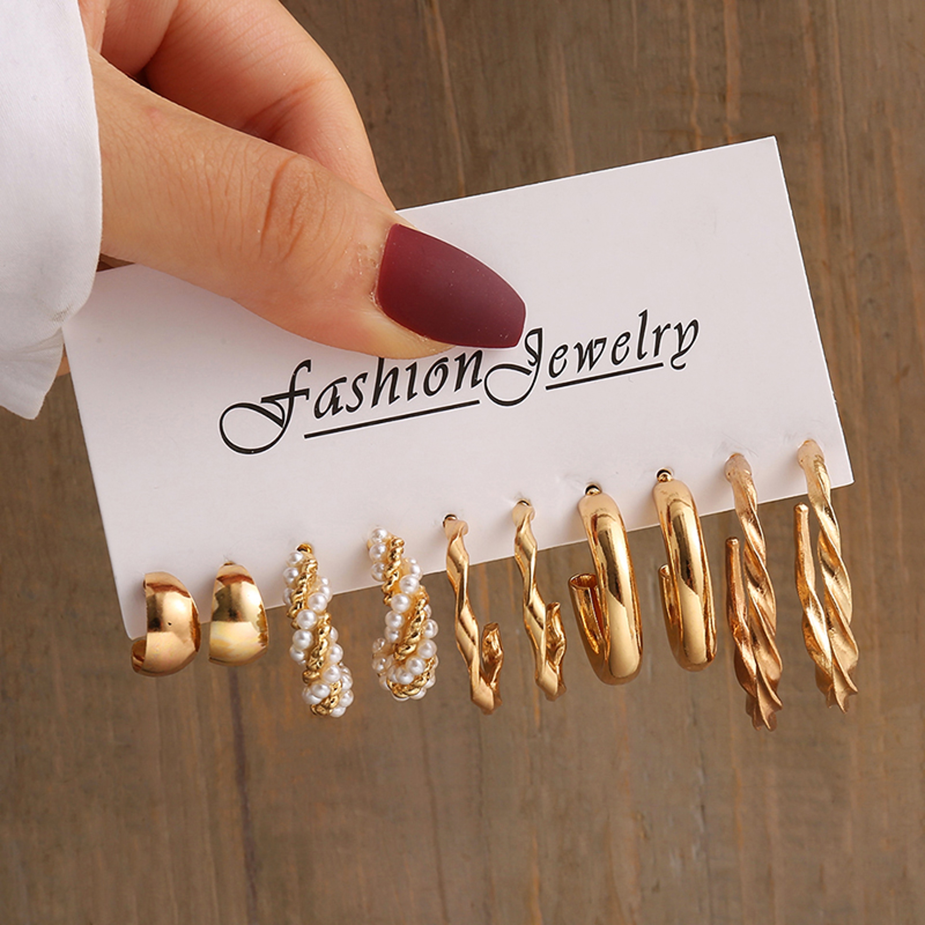 Gold Color Geometric Metal Stud Earrings Set for Women – view 9