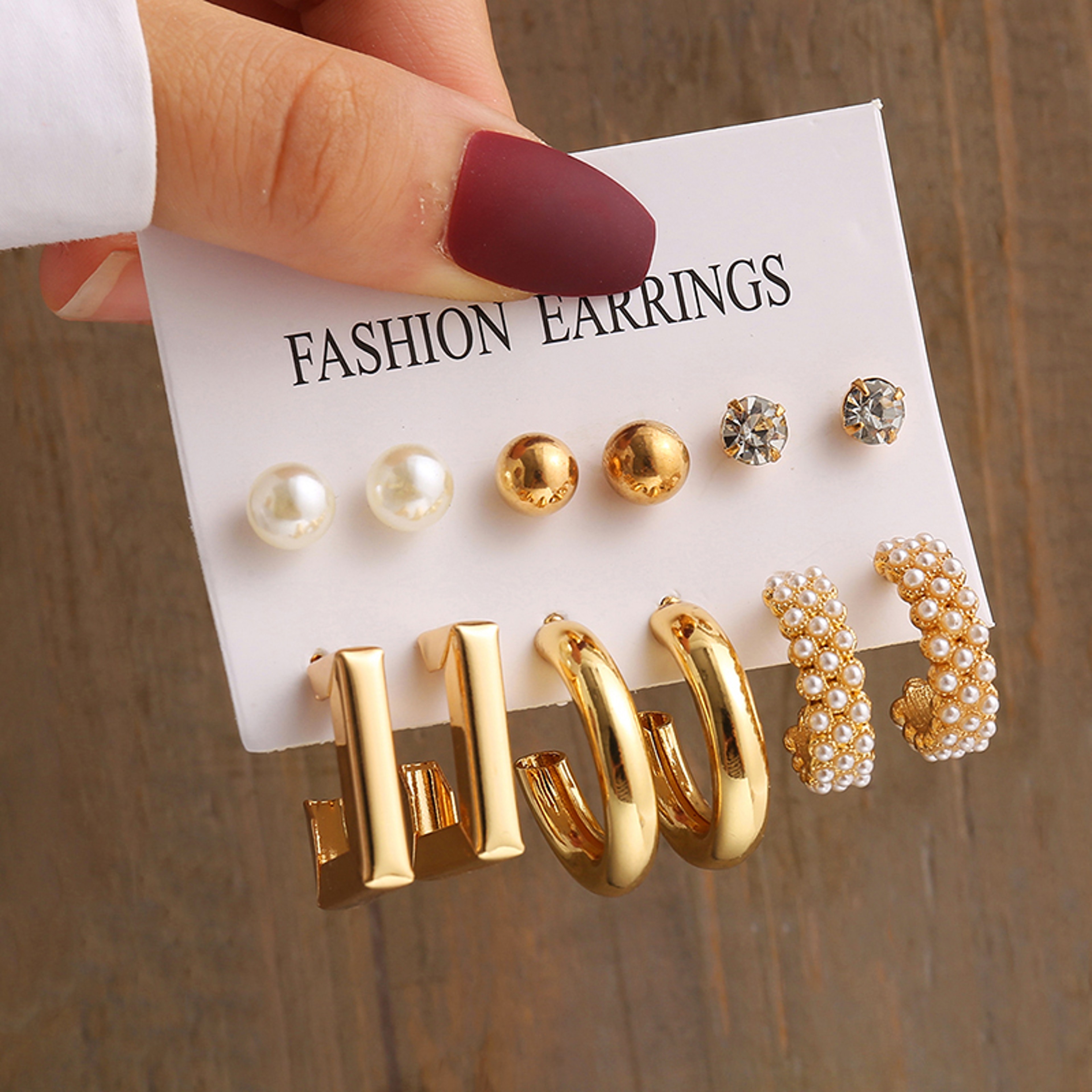 Gold Color Geometric Metal Stud Earrings Set for Women – view 19