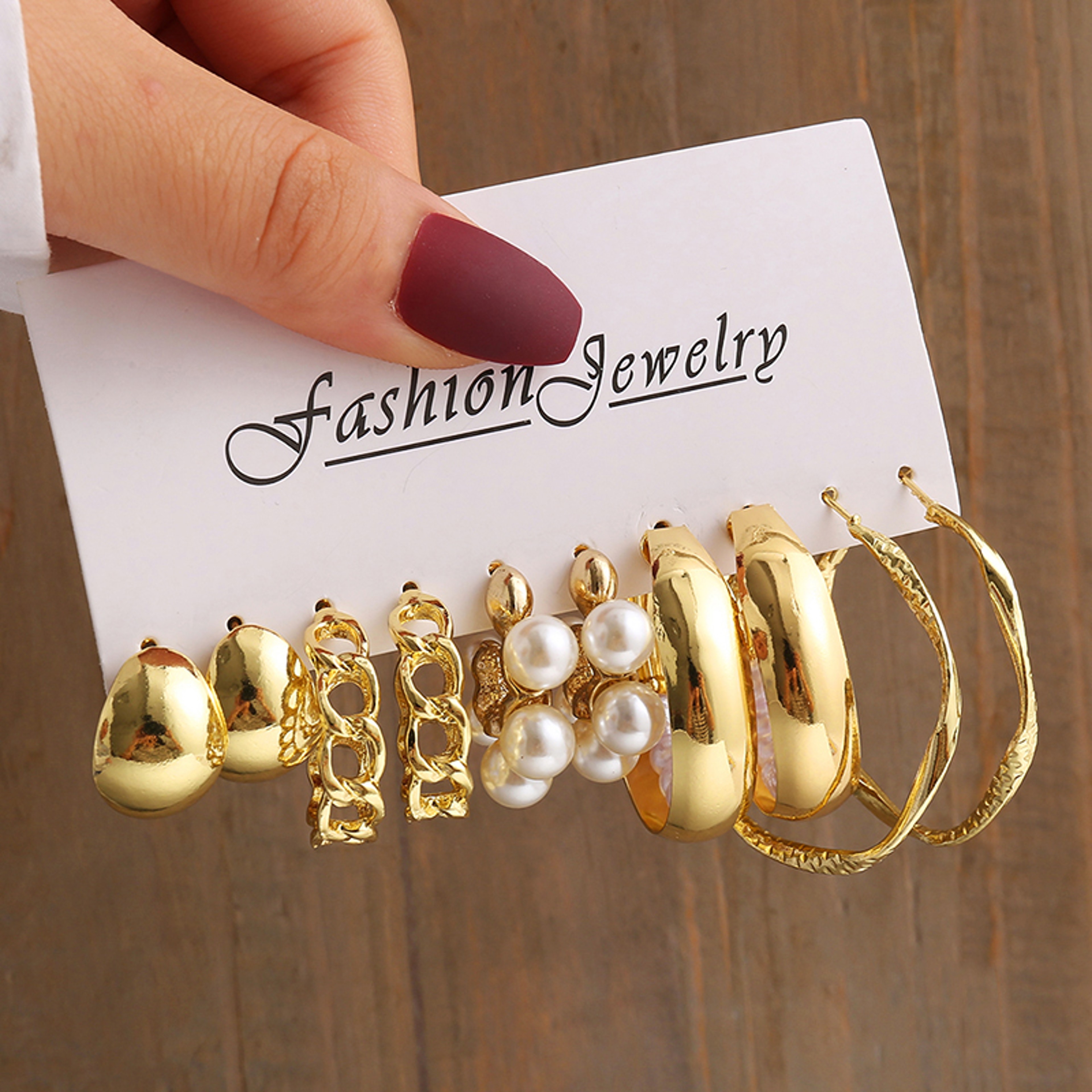Gold Color Geometric Metal Stud Earrings Set for Women – view 20