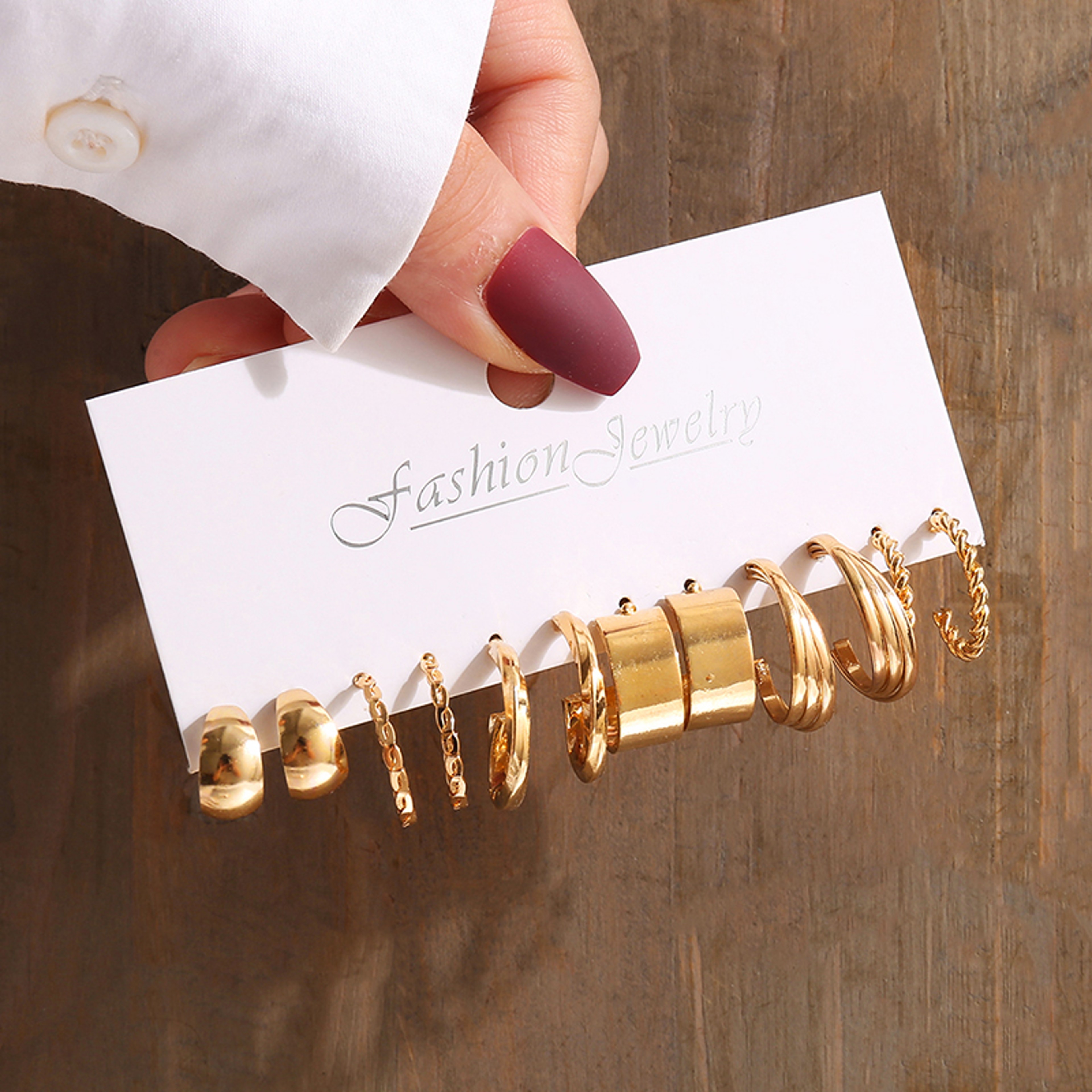 Gold Color Geometric Metal Stud Earrings Set for Women – view 21