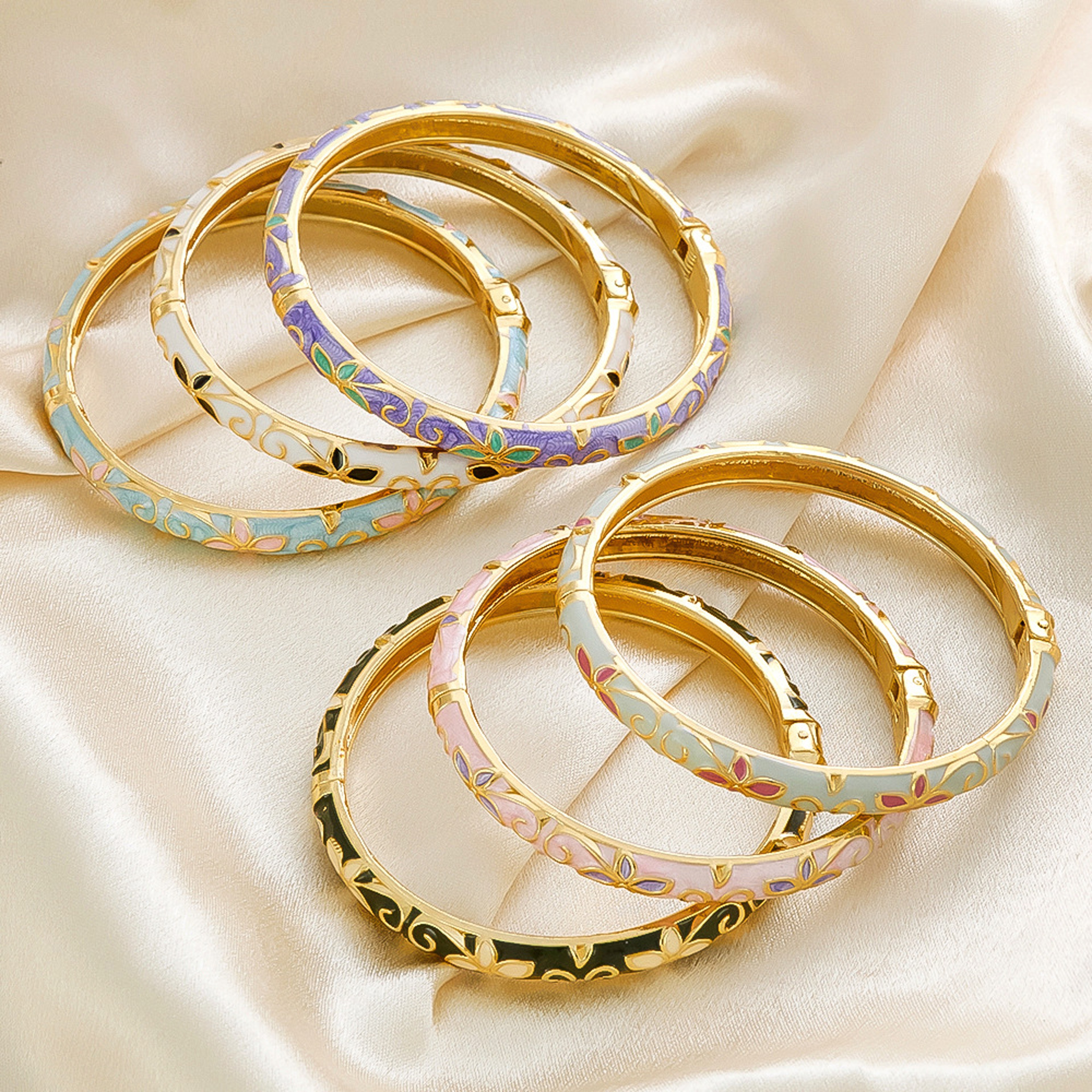 Colorful Enamel Flower Bangle Stainless Steel Openable Cuff Bracelet for Women – view 3