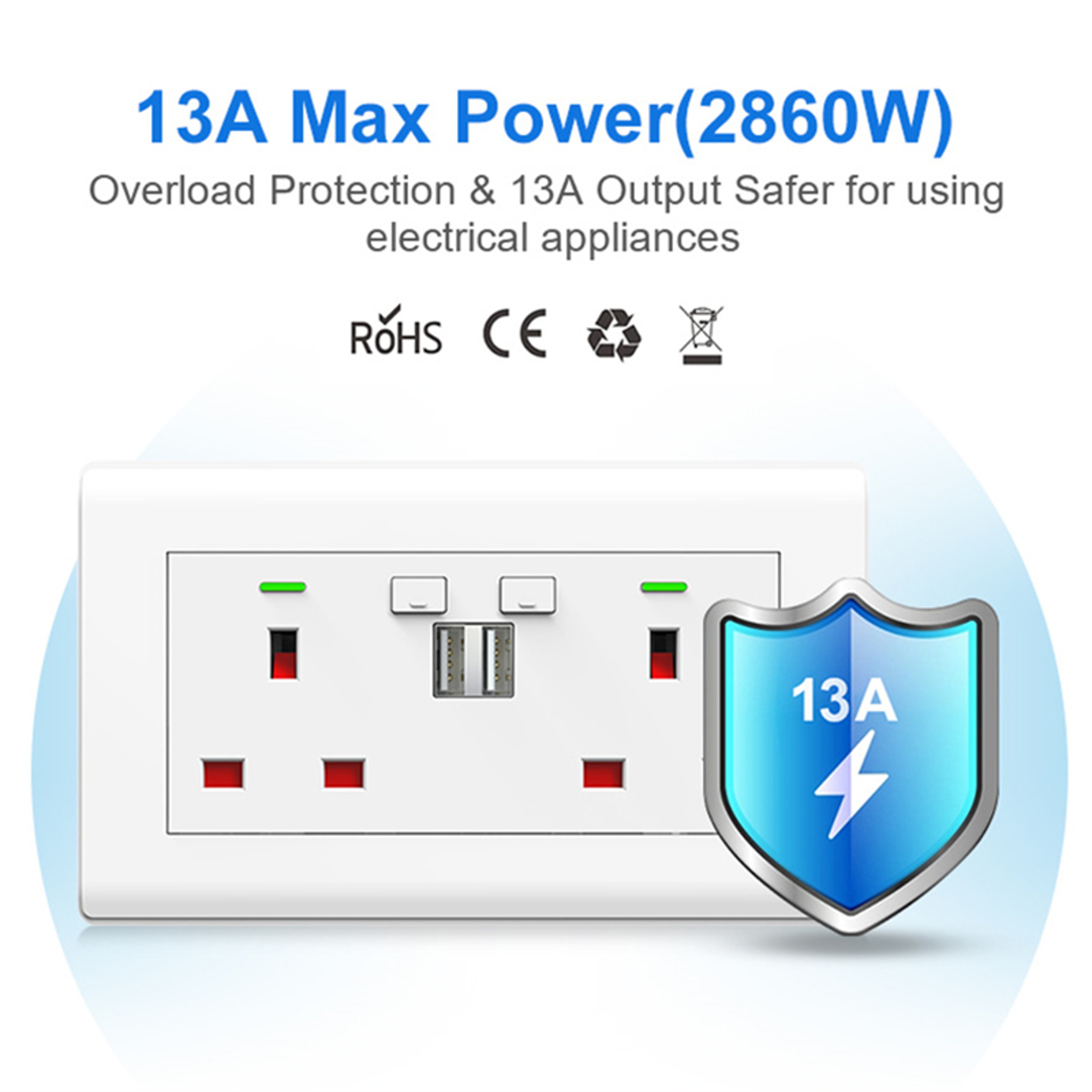 WiFi Smart Wall Socket With Dual USB Ports Voice Control And UK Plug 2
